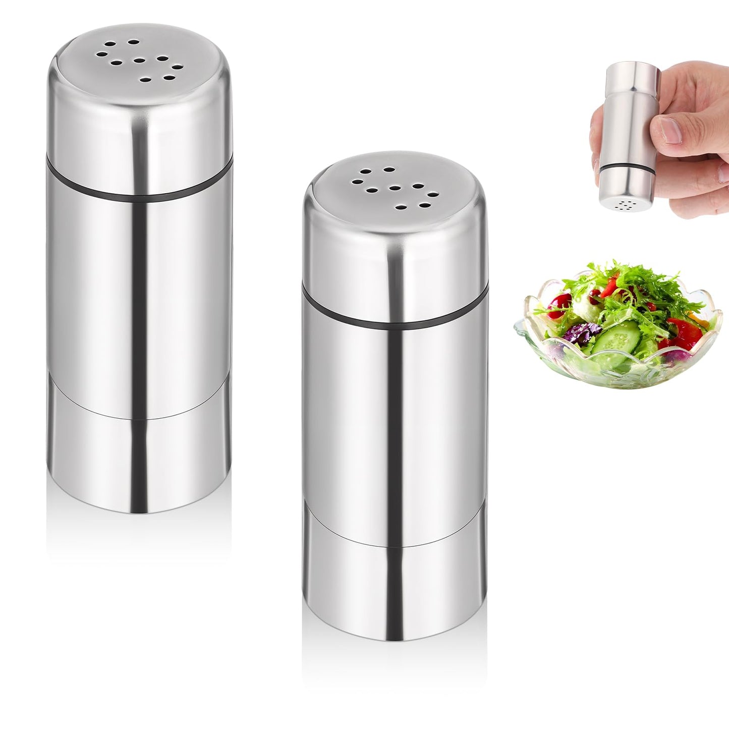 Yuanchu Set of 2 Stainless Steel Salt and Pepper Shakers, Small Salt Shaker, Spice Shaker, Portable Salt Shaker and Pepper Shaker Set, Pepper Jar, Salt Bottle, Spice Jar for Home, Kitchen, Restaurant