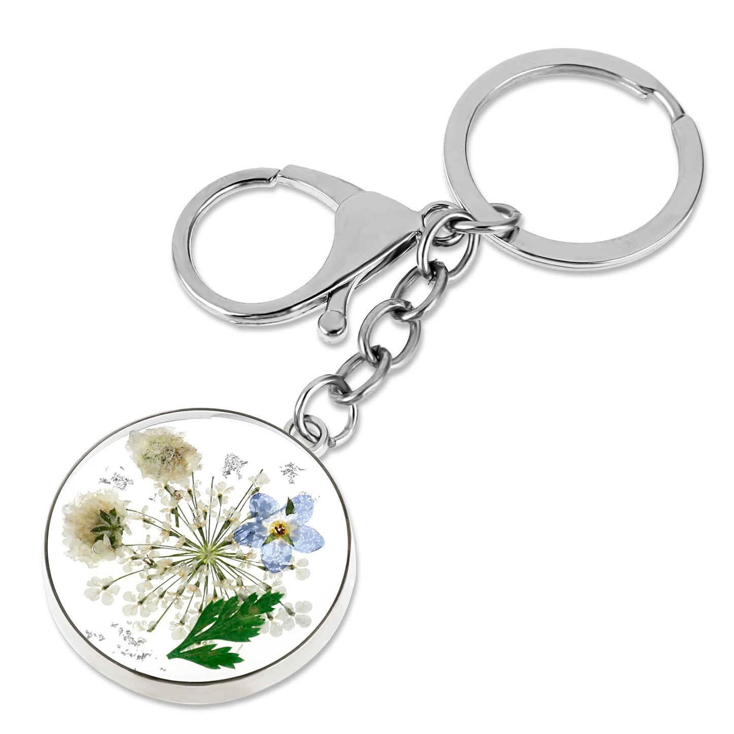 Andibro Pressed Flower Keychain, Forget-Me-Not Real Flower Keyrings Dried Flower Key Ring Wildflower Aesthetic Key Chain(A)