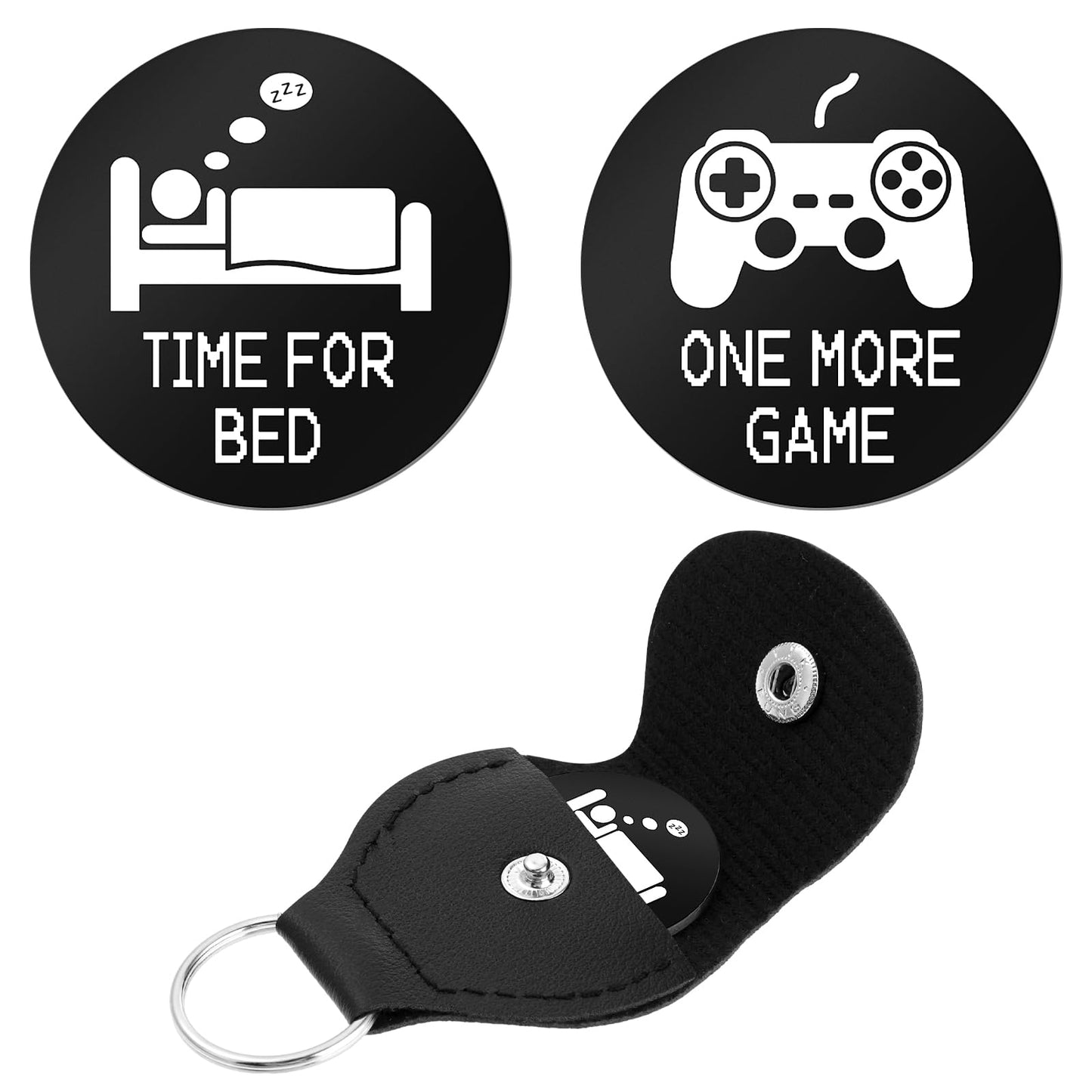 cobee Decision Makers Coin Gifts, Funny Destiny Flip Coins with Leather Keyring One More Game or Go to Bed Gamers Decision stainless Steel Coin for Gamers Boyfriend Teen Son Women Men(Black)