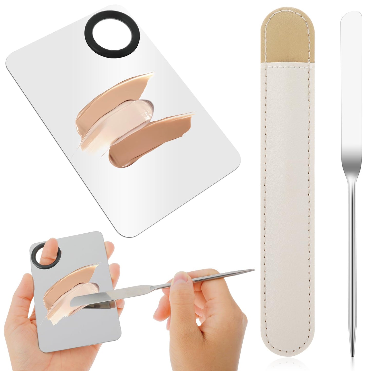 TIESOME Makeup Palette with Makeup Spatula, Stainless Stell Professional Cosmetic Mixing Makeup Palette Makeup Artist Tool for Mixing Foundation Eye Shadow Eyelash Nail Art