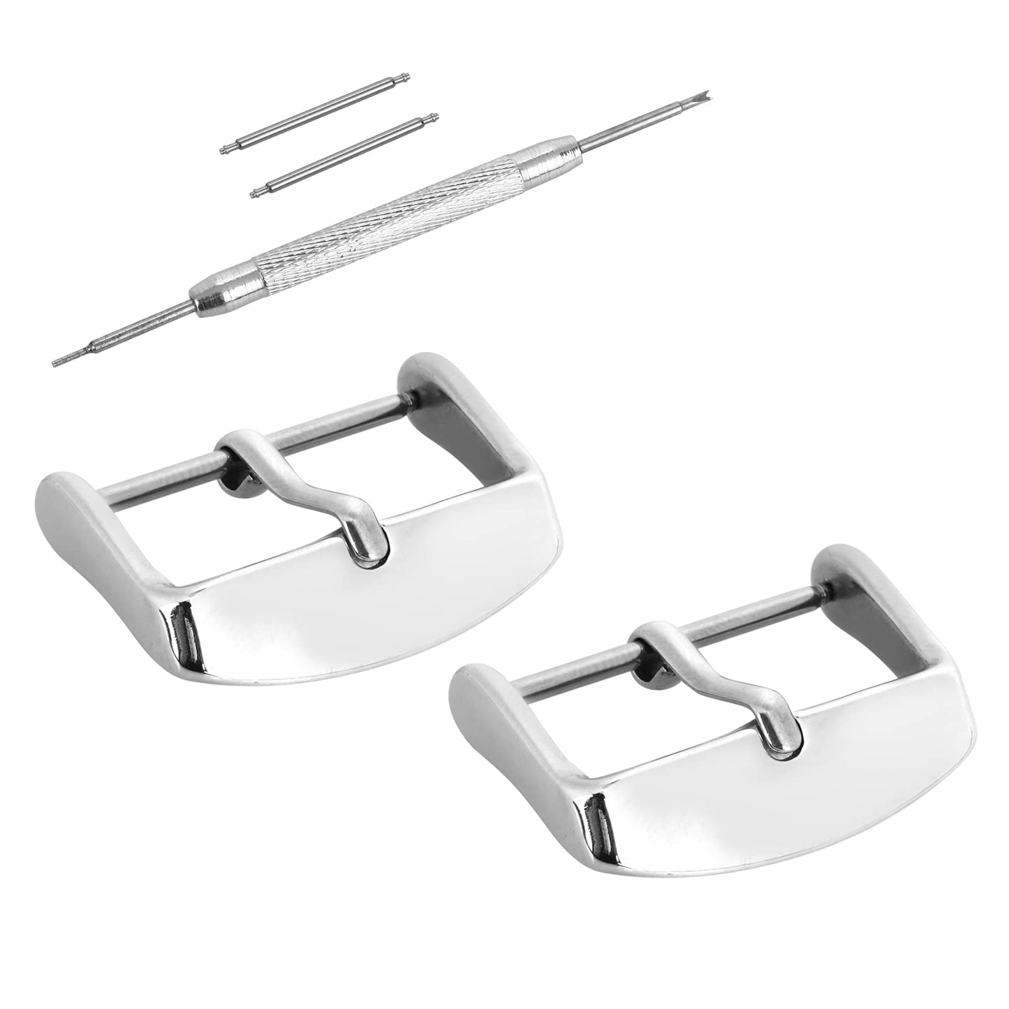 cobee Stainless Steel Replacement Watch Buckle Set, Heavy Duty Watch Strap Clasp for 18mm 20mm 22mm Lug Width Watchbands Watch Band Clasp with Spring Bar Tool and 2 Pcs Spring Bars(Silver, 20mm)