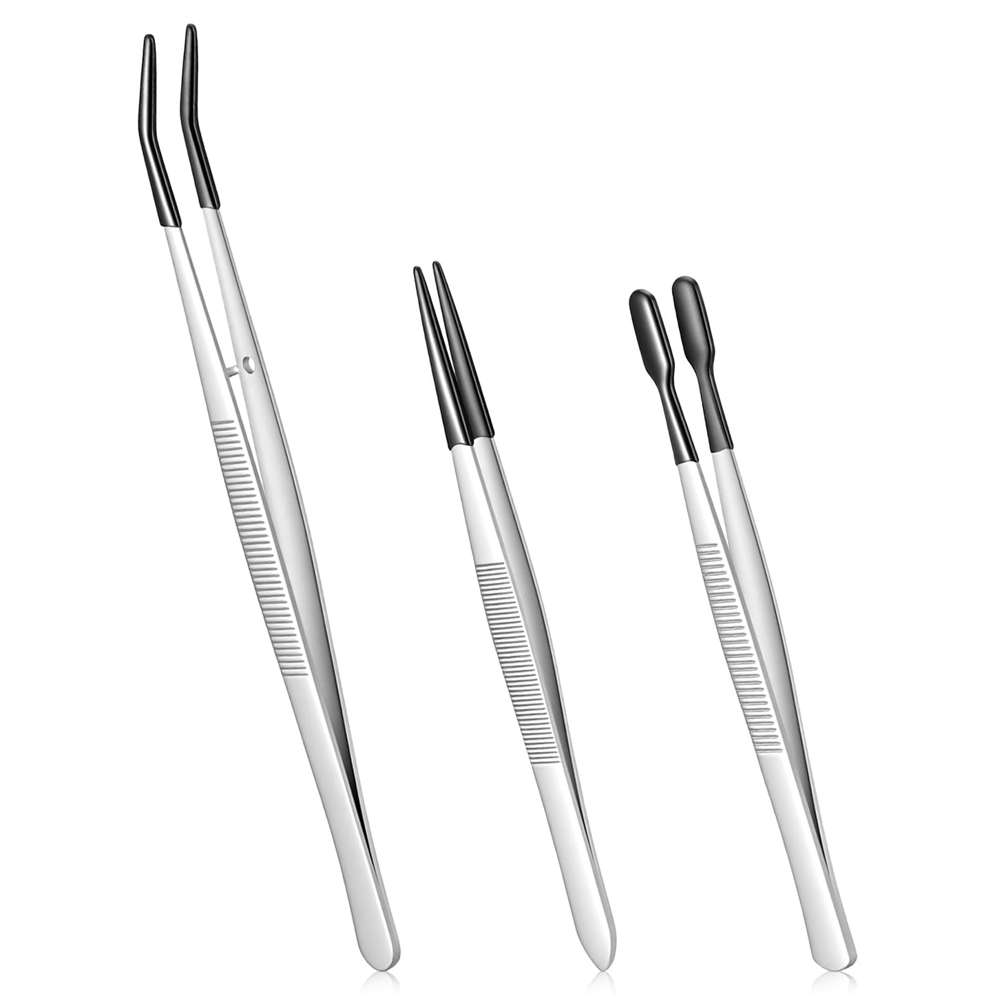 Amabro Set of 3 Tweezers with Rubber Tips, Antistatic Precision Tweezers, PVC-Coated, Non-Slip, Straight Flat Tweezers, Long Curved Tweezers for Crafts, Stamps, Beads, Jewellery