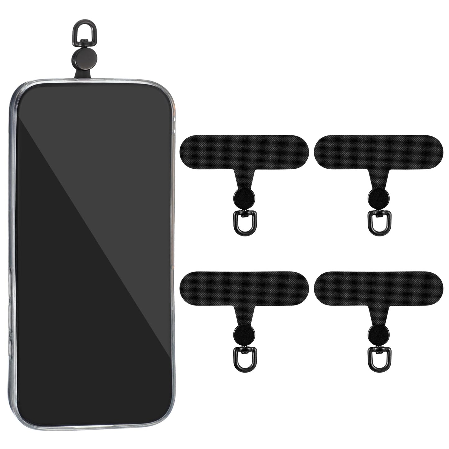 HJZHII Phone Lanyard Tether Tab, 4pcs Universal Cell Phone Patches Ultra Thinner 360° Rotation Phone Lanyard Tether Tab, Black, Medium