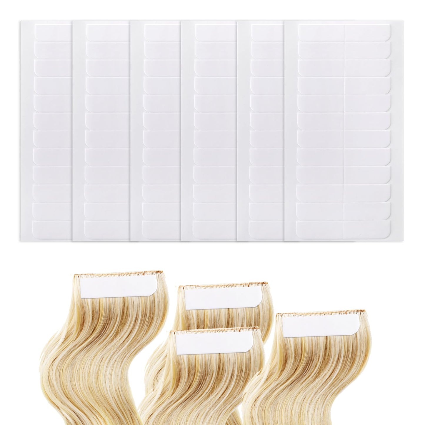 simarro 144Pcs Hair Extension Tape Tabs, Double Sided Adhesive Wig Tapes Tabs for Hair Extensions Replacement Tapes for Human Hair Wig Tape Waterproof Wig Tape Beauty Tools (Clear)