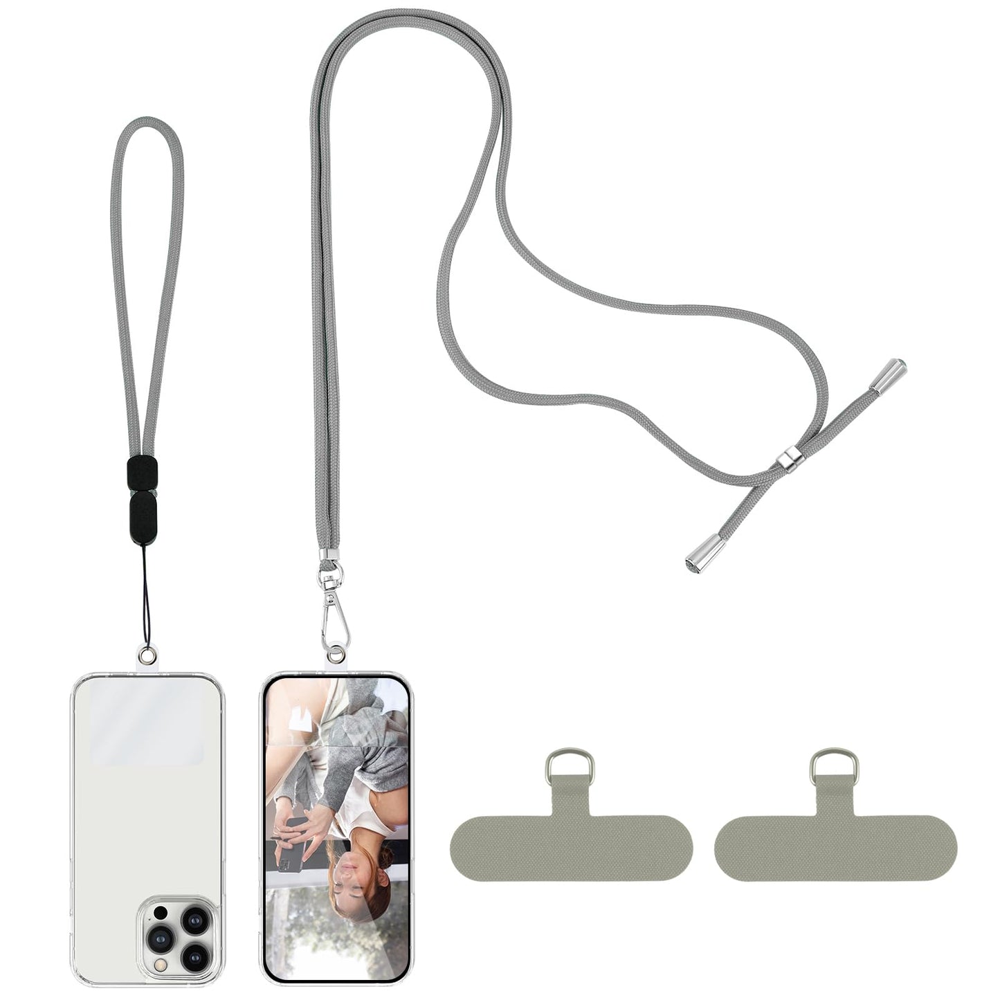 Andibro Universal Phone Lanyard, Adjustable Crossbody Phone Strap Anti-Theft Neck Shoulder Strap with 1 Wrist Strap 2 Patch(Grey)