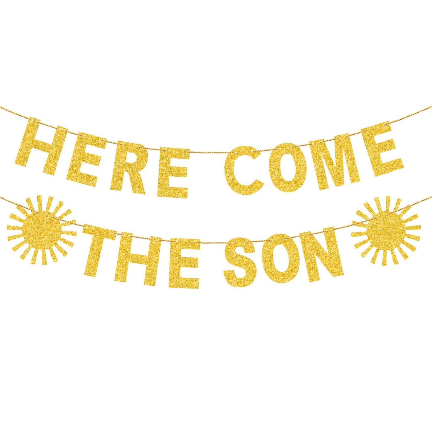 GEEHUA Comes The Son Banner, Gold Glitter Welcome Son/Sun Baby Shower Party Photo Props Banner Sign Baby Boy Letter Garland Gender Reveal Birthday Party Supplies