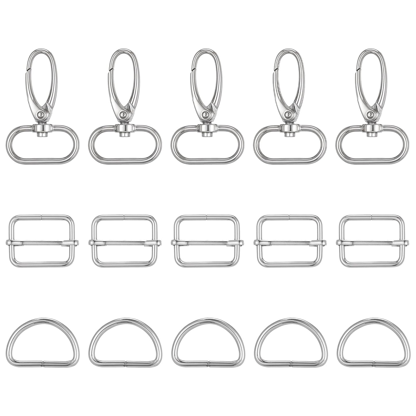 AOZUO 15 Pcs Purse Hardware for Bag Making, Silver Metal Swivel Snap Hooks, D Ring, Slide Buckle, for Bag Making Purse Strap Hardware Handbag Fasteners, Strap, Backpack Dog Collars DIY, Silver,