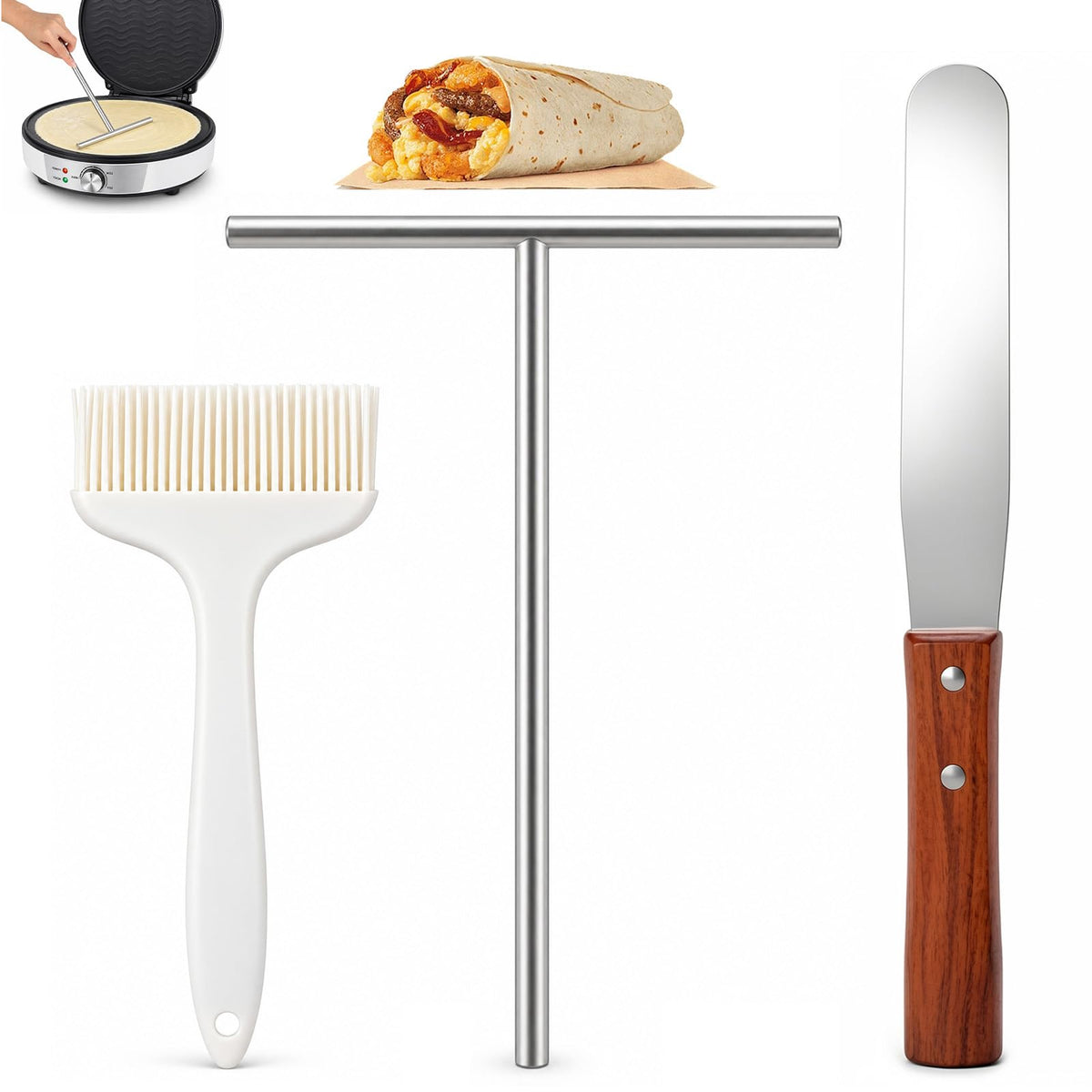 DOPENSPI 3-Piece Stainless Steel Crêpe Splitter + Silicone Brush