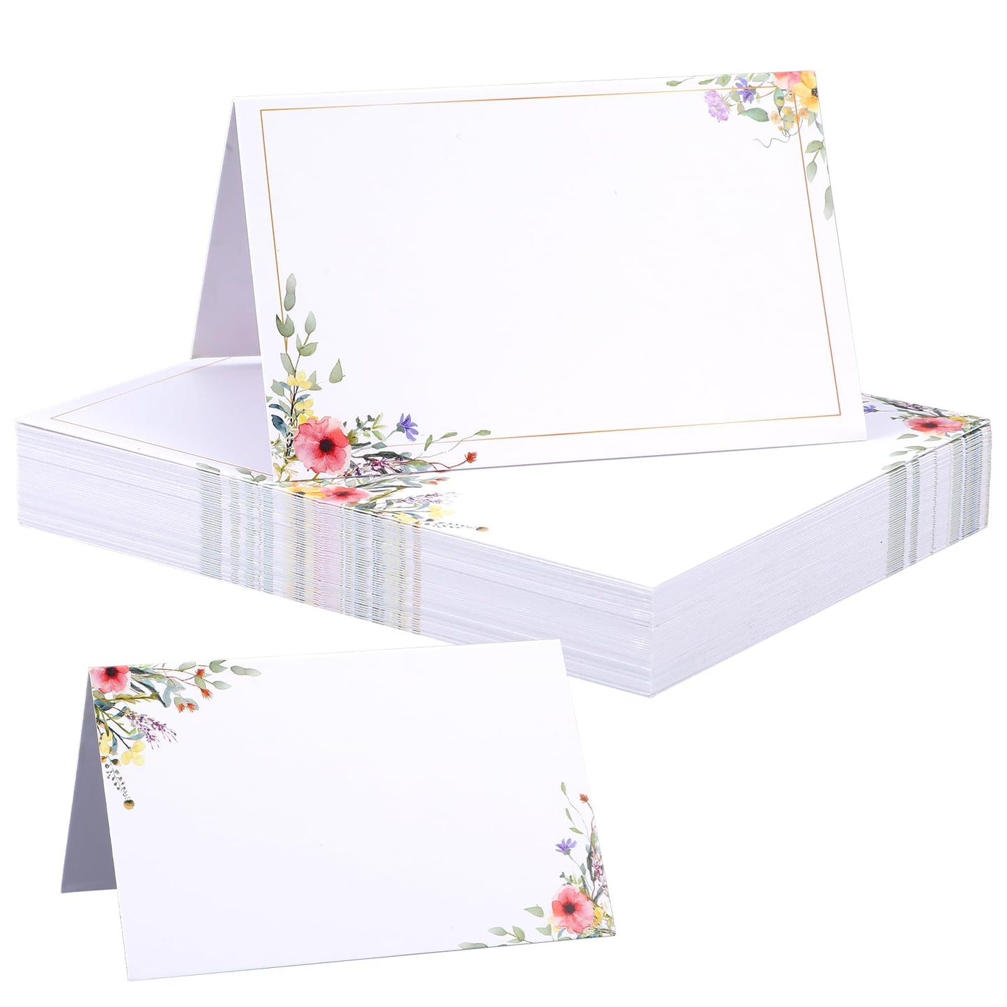 XLIUAX Pack of 50 Place Cards Wedding Birthday Name Cards for Writing Wedding with Flowers Design Place Cards Blank Name Plate Place Cards for Communion Christening New Year Celebration