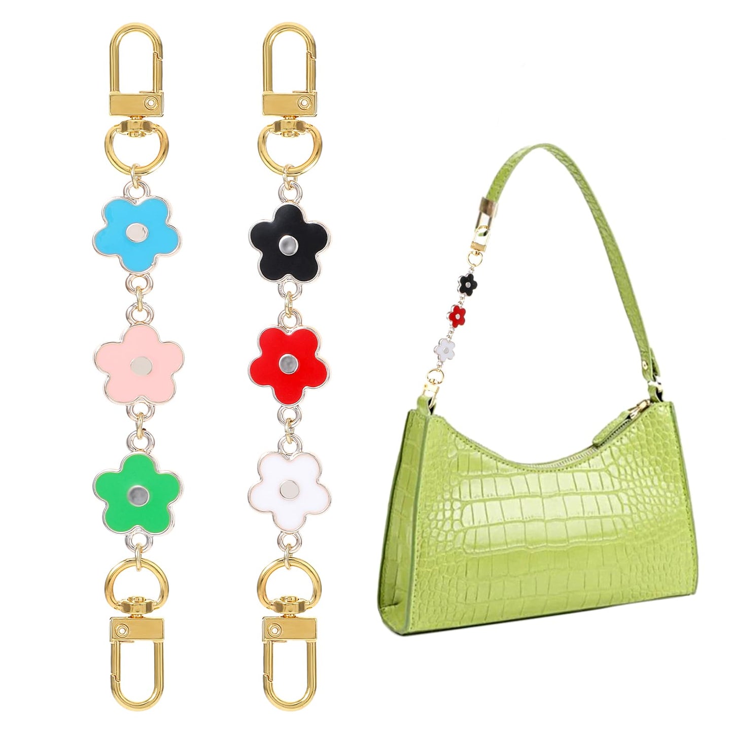 GEEHUA 2Pcs Purse Strap Extender Chains, Colorful Flower Bag Extension Chain Handbag Charms Replacement Chains for Women Girl DIY Clutch Bags Crossbody Shoulder Bag Purse Making Supplies, 5.7 Inch