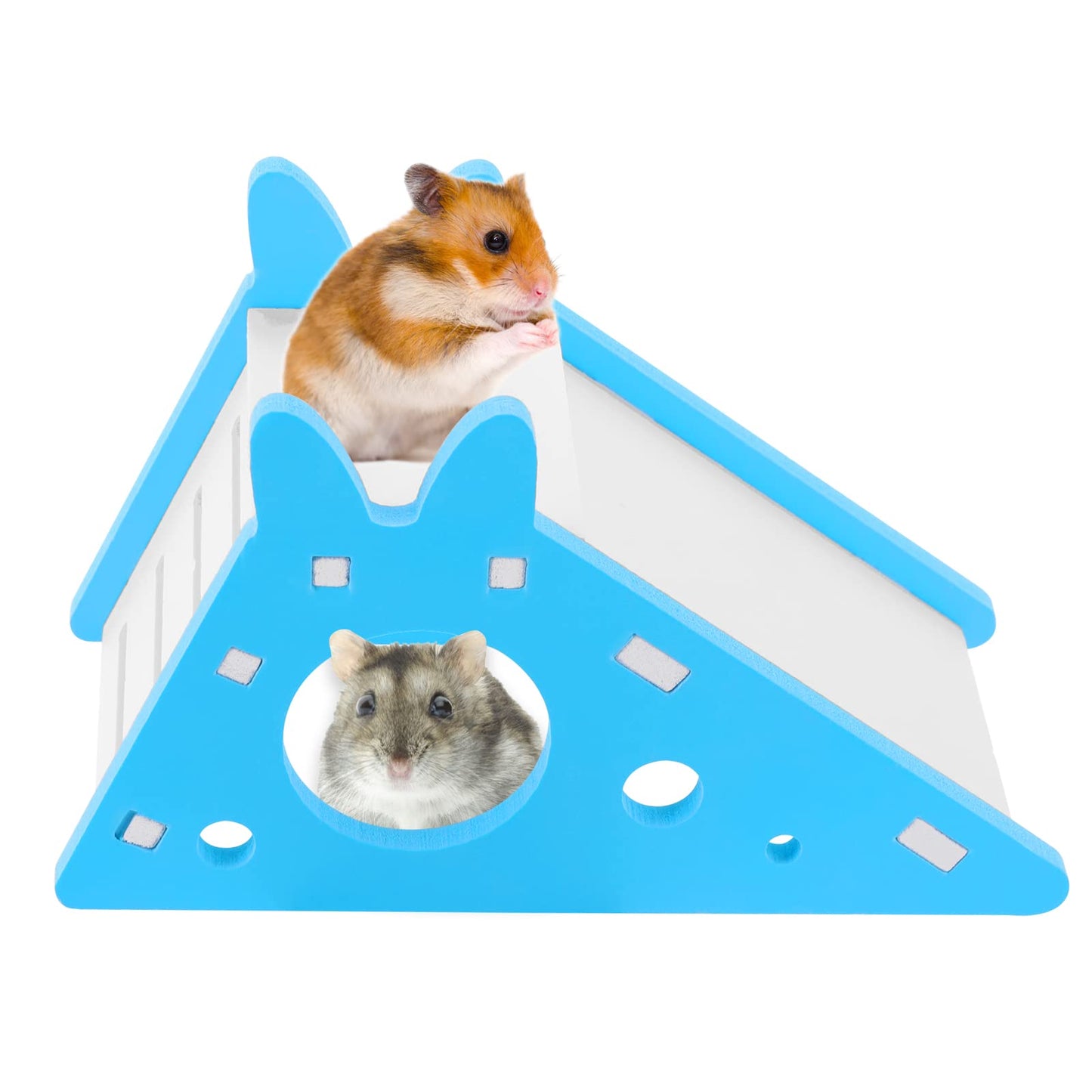 cobee Hamster House with Ladder and Slide Hamster Hideaway Exercise Toys DIY Hamster Cage Accessories Small Animal Activity Toy Hamster Play Toys Hideout Hut Rat Hideaway for Small Animals Pets(Blue)