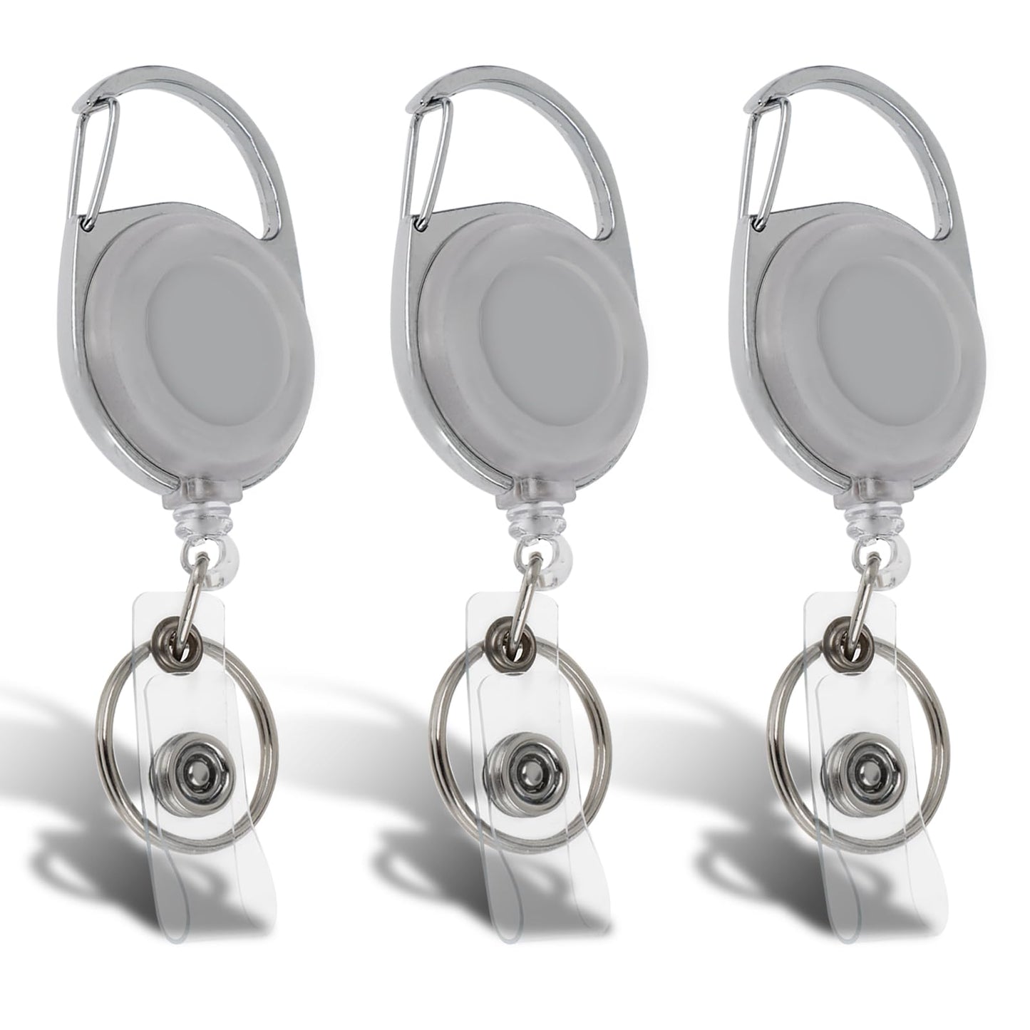 cobee 3 Pack Retractable Badge Reel, Premium Key Chain Heavy Duty ID Badge Holder with Key Ring Upgrade Retractable Badge Clip Reel Extendable Key Chain with Belt Clip for Medics Students(White)