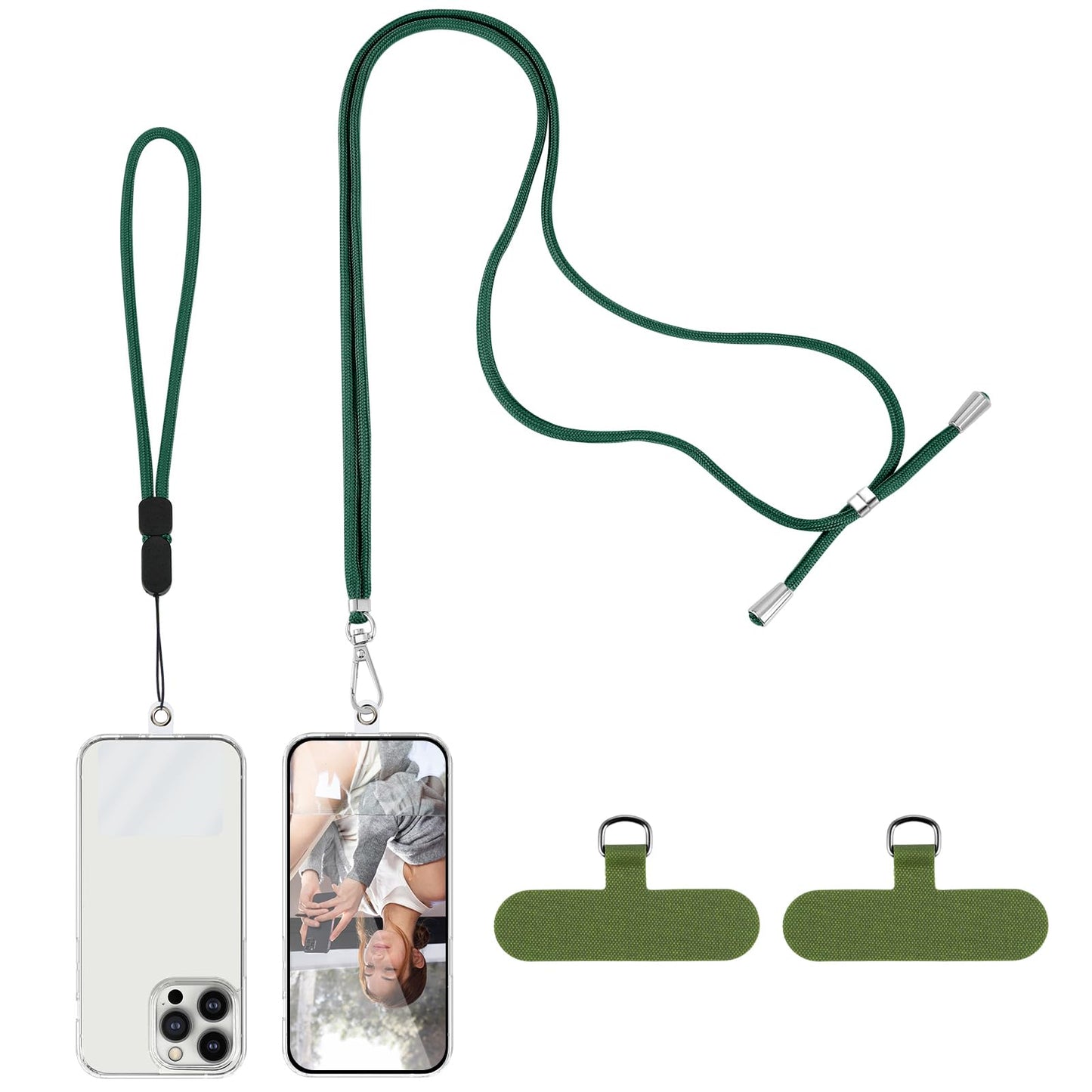 Andibro Universal Phone Lanyard, Adjustable Crossbody Phone Strap Anti-Theft Neck Shoulder Strap with 1 Wrist Strap 2 Patch(Green)