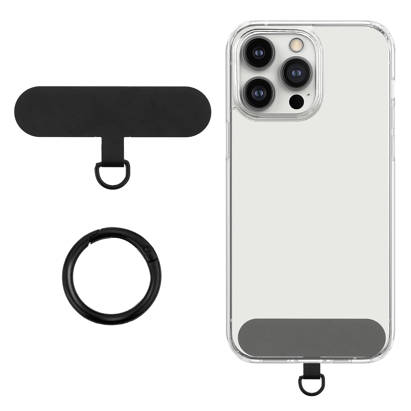 Cobee Cell Phone Lanyard Pads, 2pcs Universal Phone Tether Tabs Stainless Steel Phone Lanyard Patches Connector with Metal Clasp without Adhesive for Cellphones Safety Drop Protection(Black)