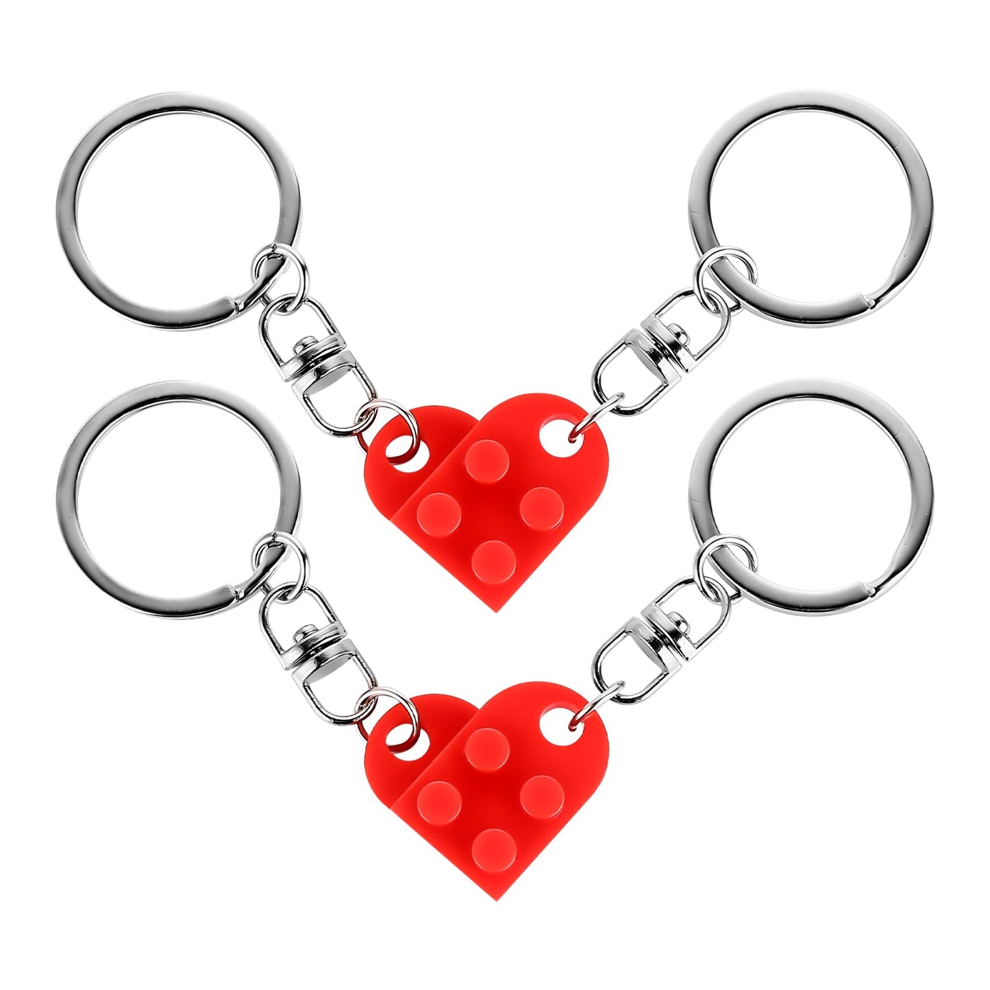 TIESOME Heart Keychain Set for Couples, 2 Pcs Personalized Brick Matching Couple Heart Keychain Cute Brick Heart Keyrings (Red)