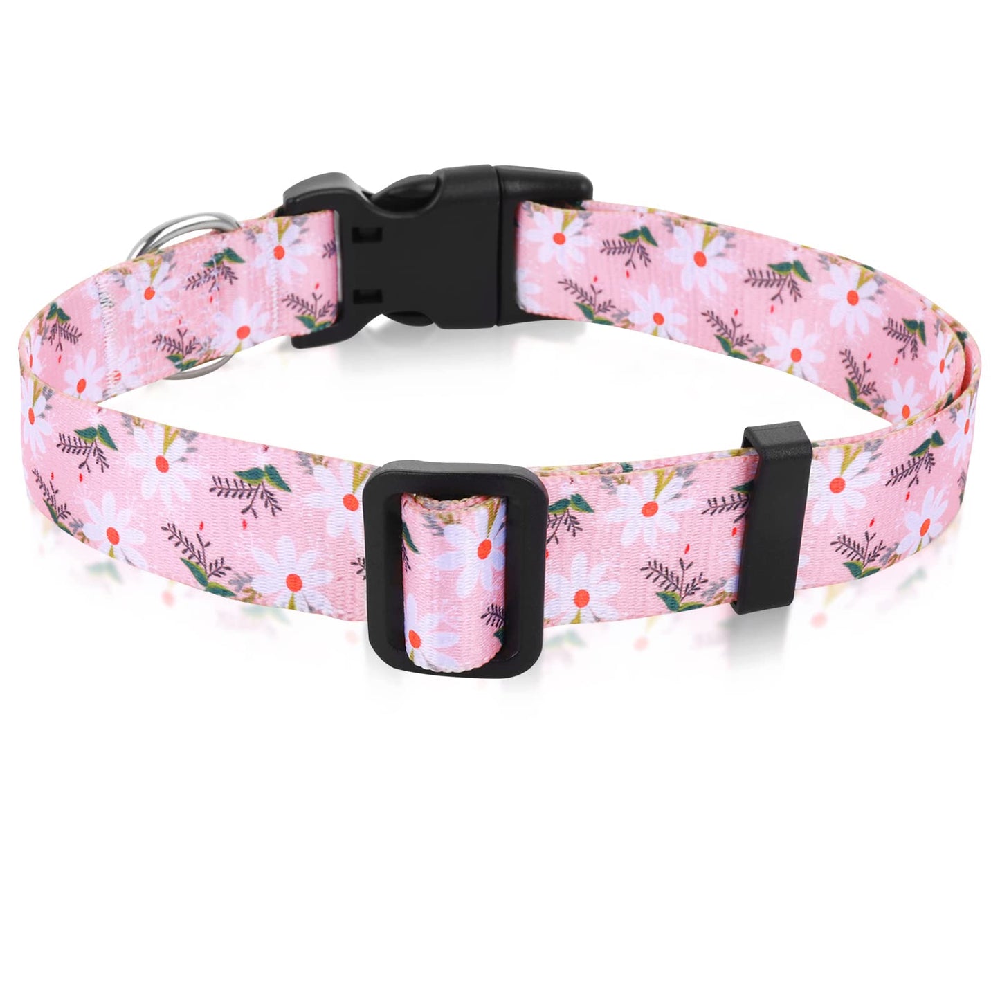 TIESOME Adjustable Soft Dog Collar, Bohemia Floral Multicolor Cute Patterns for Small Medium Large Pet Puppy Walking Running Training (Pink L)