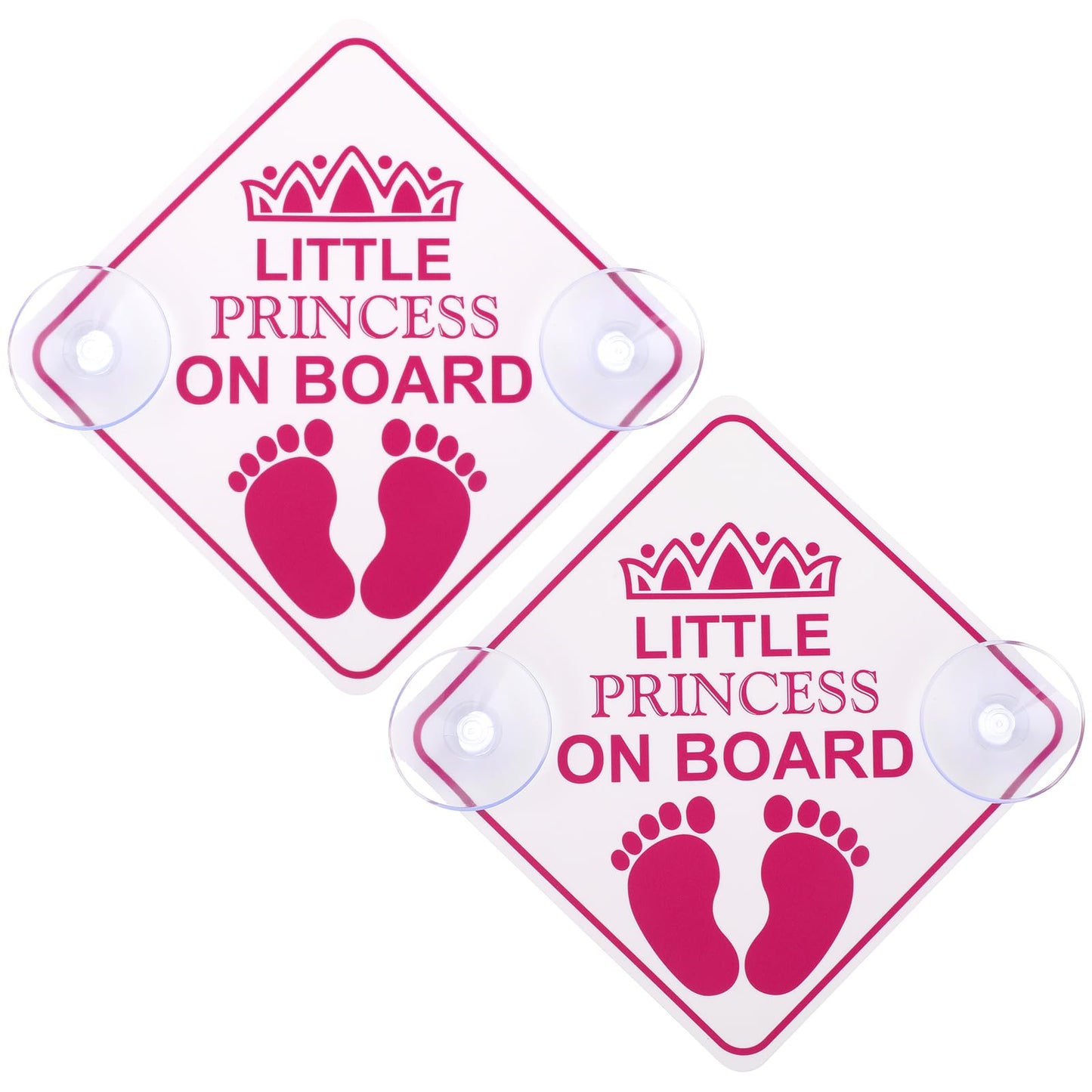 Amabro Little Princess on Board Car Warning Signs, 2pcs 5" x 5 Safety Warning Car Bumper Sticker Double Suction Cups Safety Sign Car Sticker Decal Reusable Baby in Car Sticker, Pink