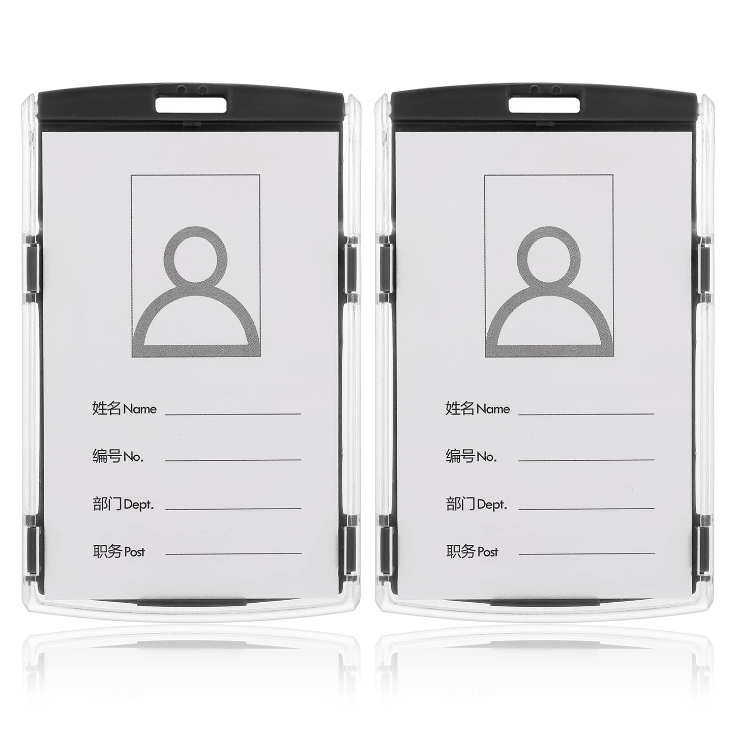TIESOME 2PCS Vertical ID Badge Holder, Lanyard Clear Holder Hard Badge Holder Protector Holder for Credit Card Protection Clear Card Holder 3.85 x 2.44in Inch Business ID Card Holder Black