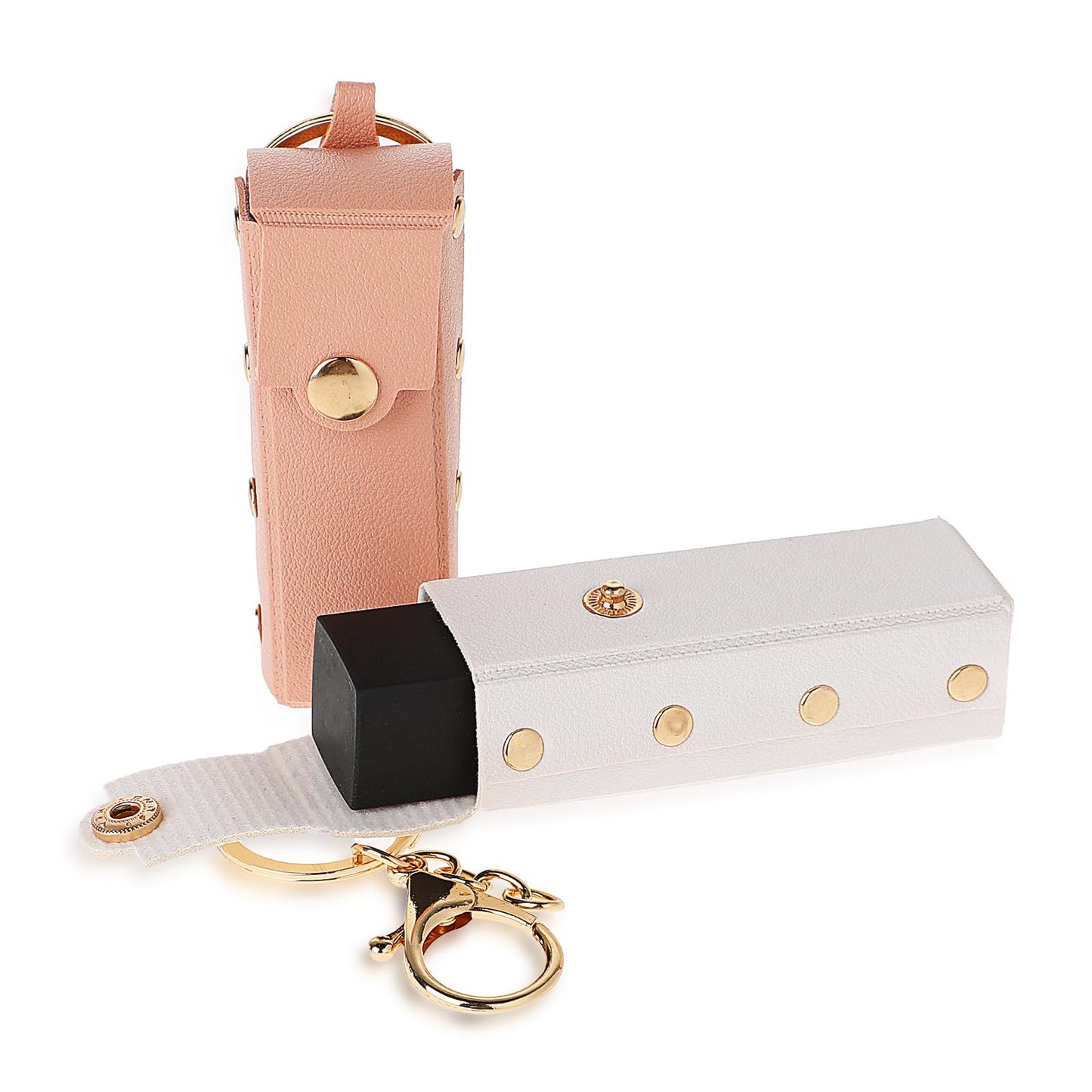 TIESOME 2 Pcs Lipstick Keychain Holder Chapstick Holder, Portable Soft Leather Lipstick Case for Women Balm Holder Lipstick Sleeve Pouch Lip Gloss Holder(Pink, White)
