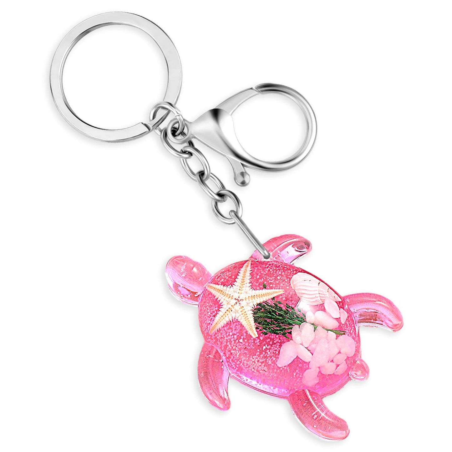 Amabro Key Chain, Pink Turtle Design Keyring with Lobster Clasp, Beach Themed Ocean Animal Gift for Turtle Lovers
