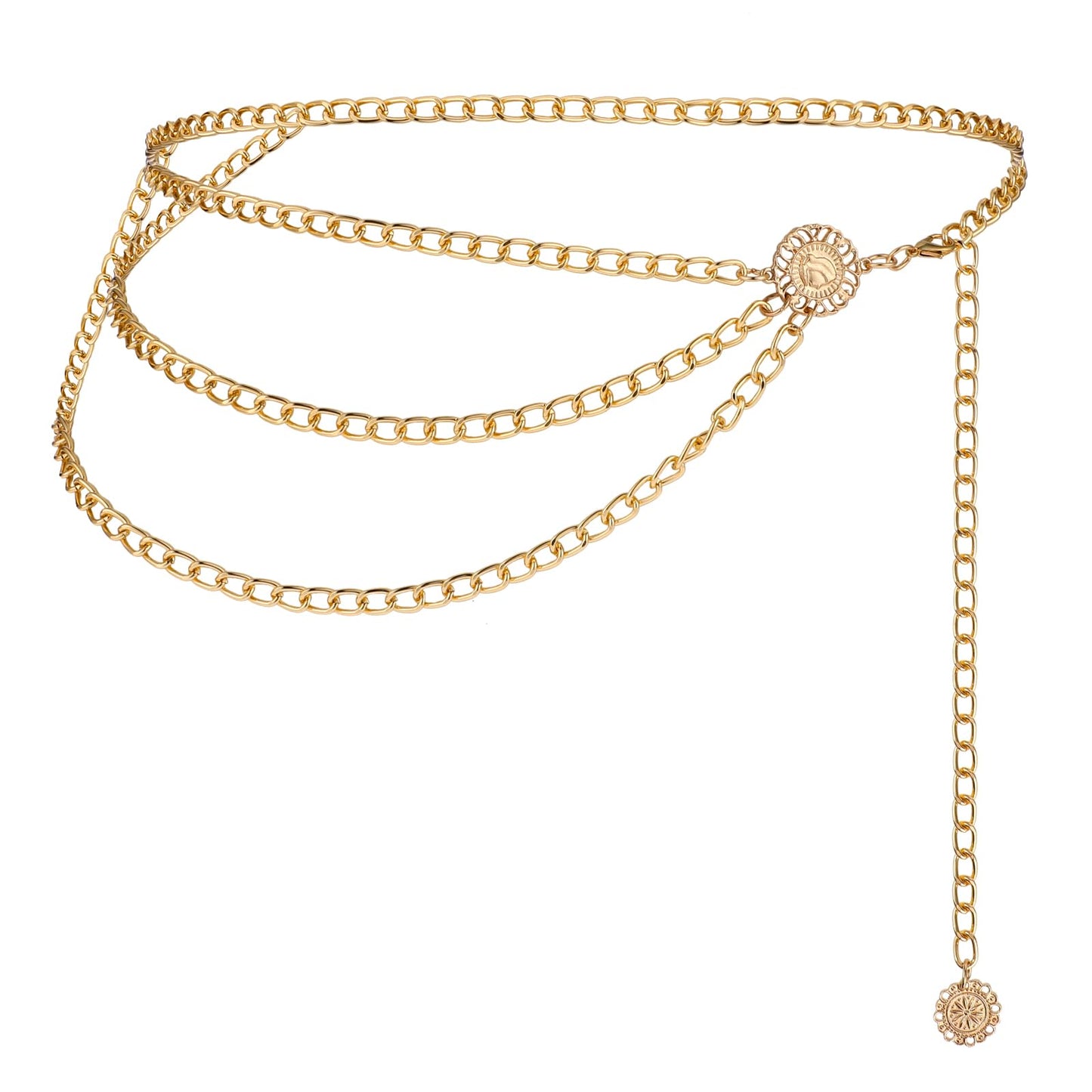 TIESOME Multilayer Metal Waist Chain, Women Dress Belt Silver Chain Belt Cute Belts for Women Adjustable Women Long Belt