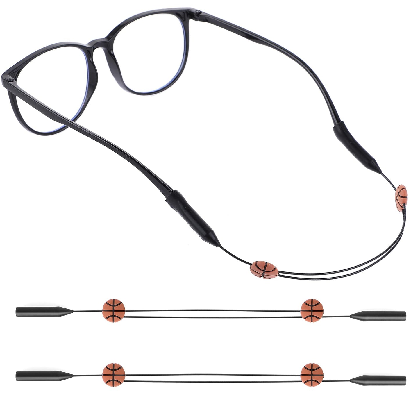 Amabro 2PCS Adjustable Glasses Strap, No Tail Eyeglass Holder Sports Eyewear Retainer Sunglasses String Holder Kid Glasses Strap for Men Women 35cm/14in(Basketball)