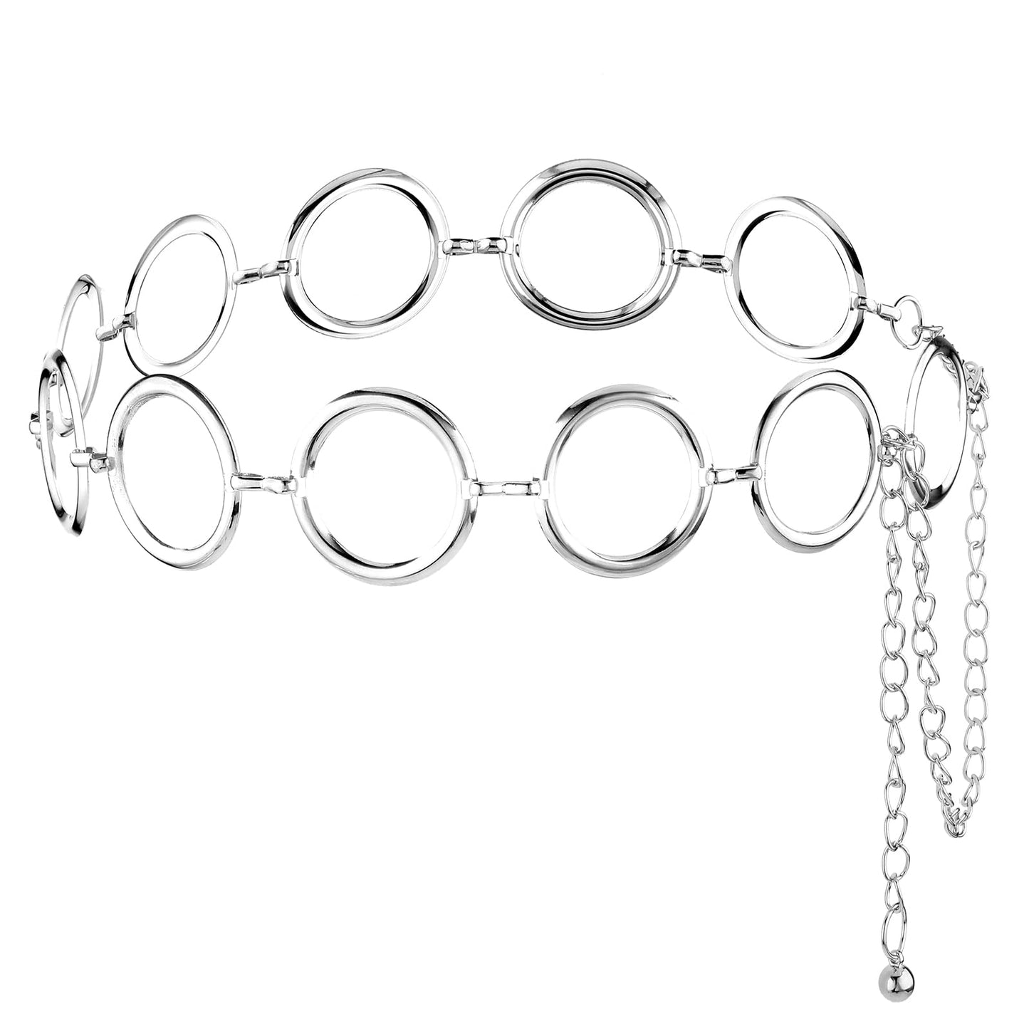 Jeffdad Gold Waist Chains Belts for Women, O-Ring Metal Chain Cinch Belt, Metal Circle Adjustable Belt for Jeans Skirt Dresses Belt(Silver)