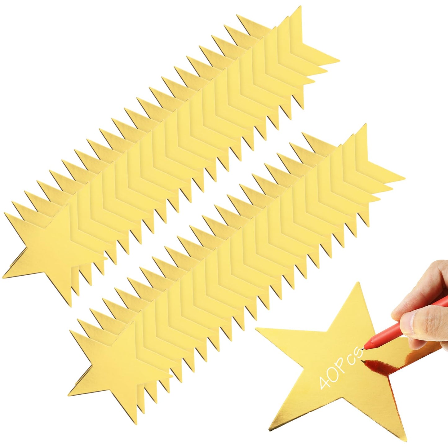 Molain 40 Pcs Large Gold Card Stars 6 Inch Gold Star Cutouts Double Printed Star Paper Glitter Star Cutouts Paper Star Confetti Cutouts for Wedding Party Christmas Classroom Bulletin Board Supplies