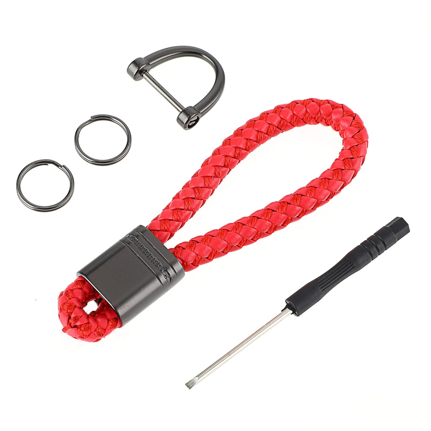 simarro Car Keychain Holder Set, Universal Finger Lanyard Strap Key Fob Anti-Lost Car Keychains Portable Car Keychain with 2 Keyrings and Repair Bar(Red)
