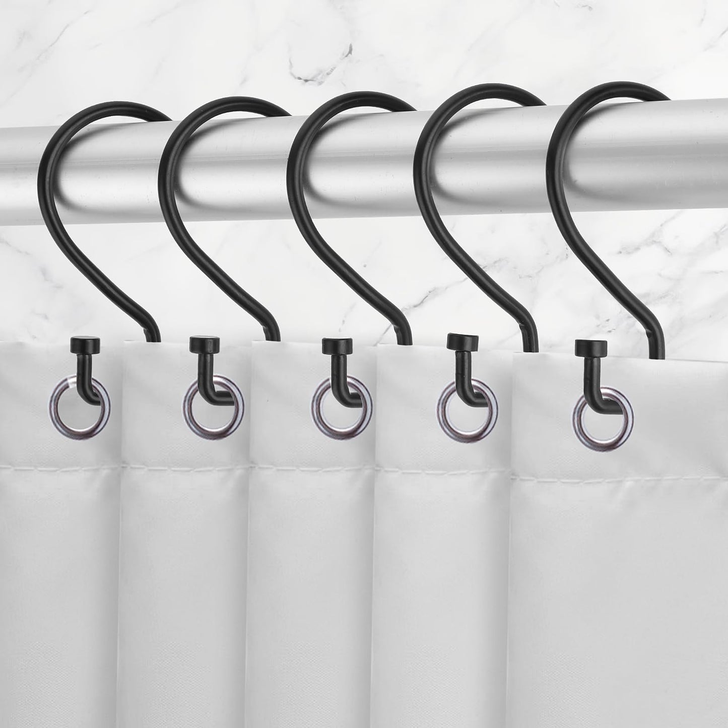cobee 12 Pack Shower Curtain Hooks, S Shape Shower Curtain Rings Premium Rustproof Metal Hook Glide Easily on Curtain Shower Rods Shower Hooks for Curtain Bathroom Shower Curtains (Black)