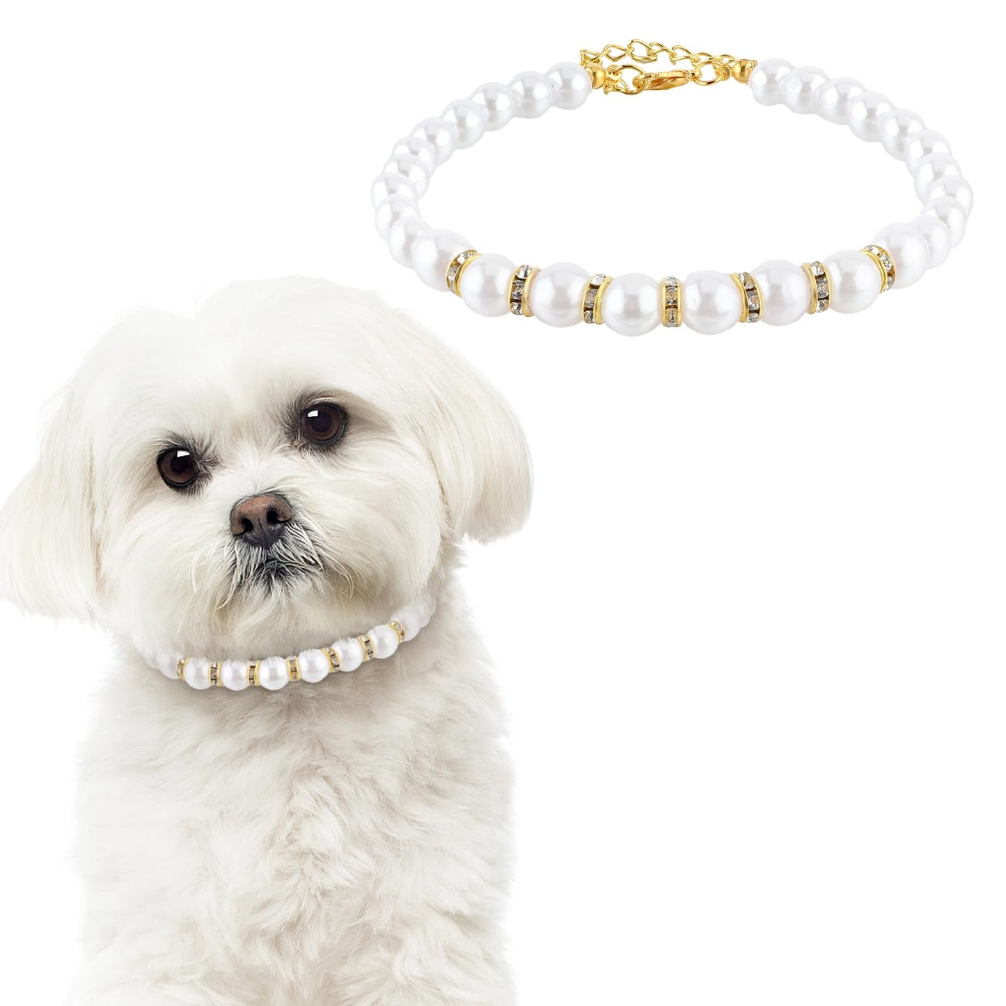 Molain Dog Cat Pearl Collar Necklace, Adjustable Beaded Pet Collars Delicate Cat Wedding Collar Jewelry for Girl Cat Puppy Dogs Accessories (Gold)