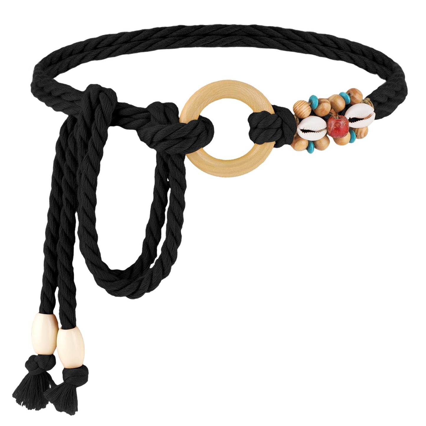 simarro Braided Thin Belt for Women, Trendy Boho Hemp Rope Belt Dresses Braided Waistband Woven Chain Belt Rope Belt for Skirt Dress Jeans Coat(Black)