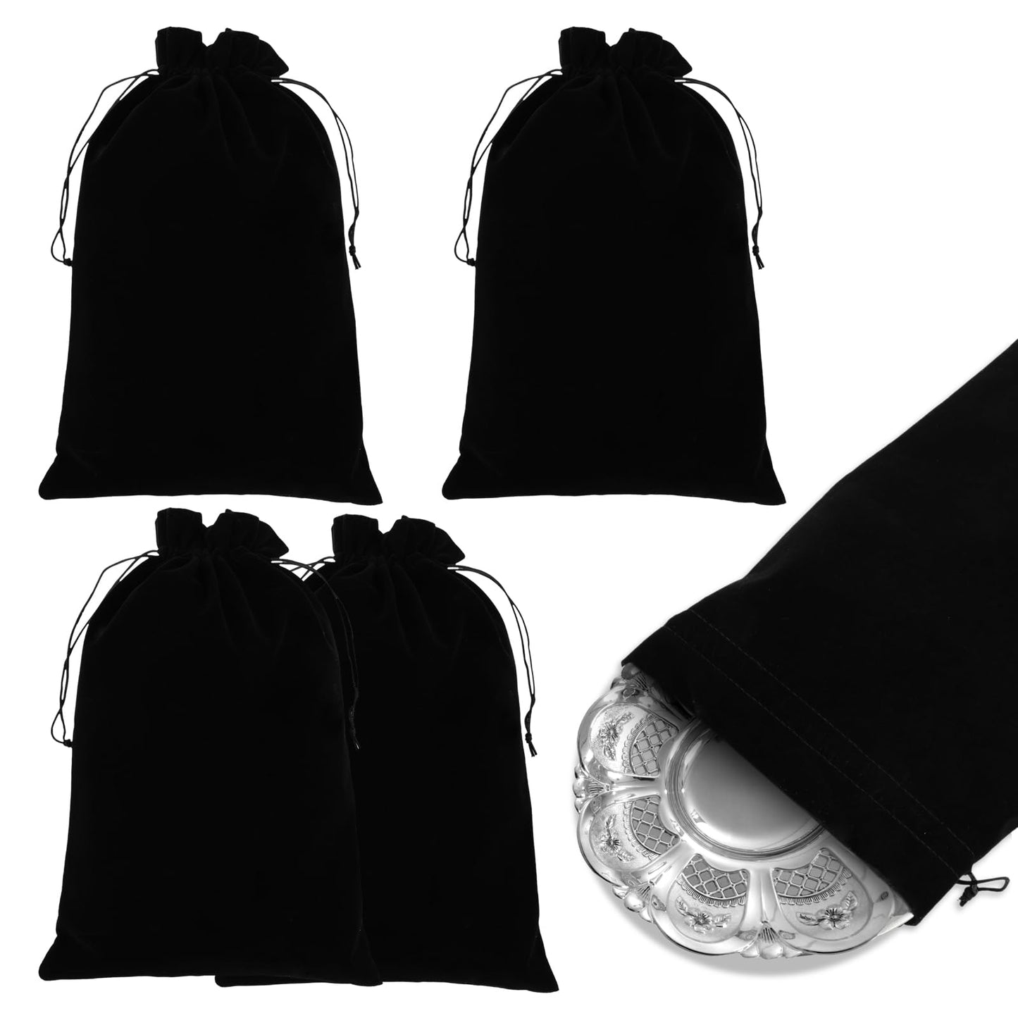 Amabro 4PCS Silver Storage Bags, 11.8" x 7.8" Anti Tarnish Cloth Bag Fabric Cloth Pouch for Protection Jewelry Flatware Silverplate Tarnish Cleaning