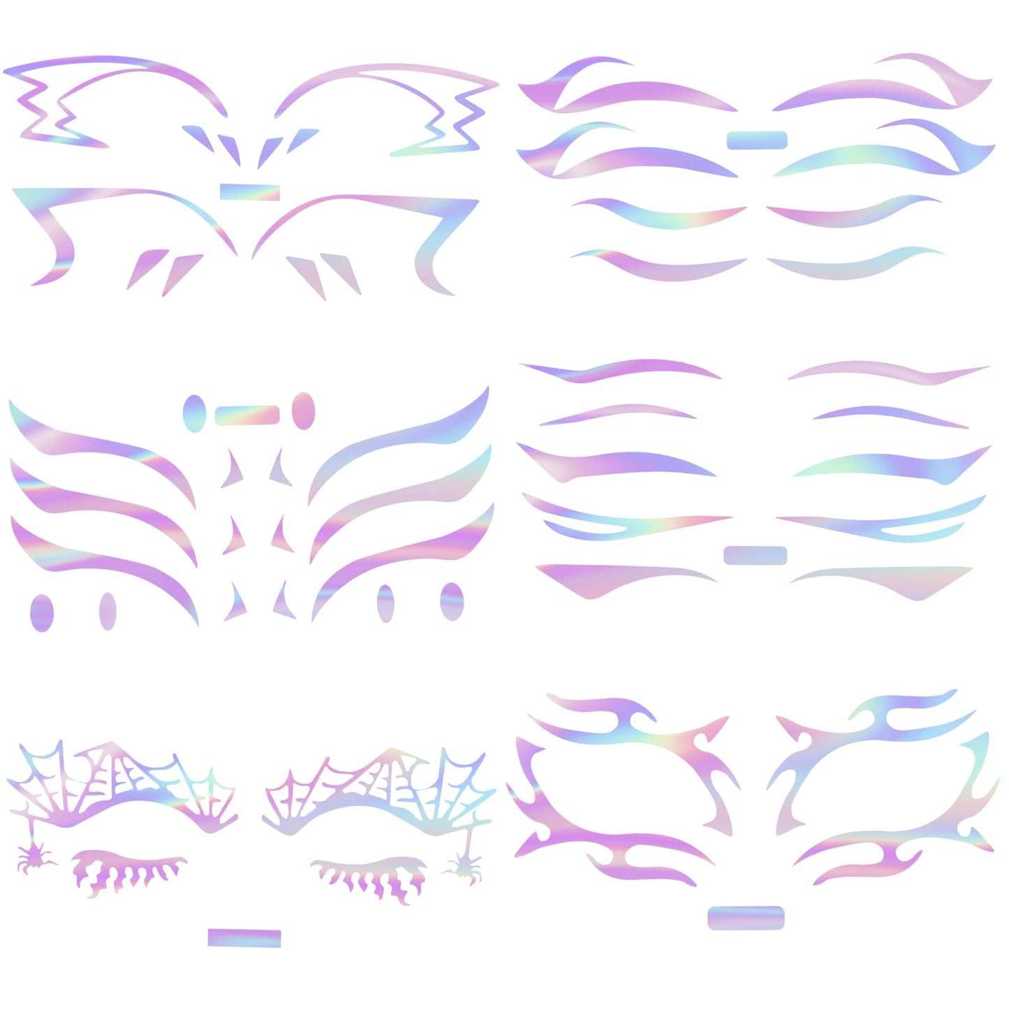 TIESOME Holographic Eye Temporary Tattoos, 6 Sheets Face Tattoo Stickers Crystal Women Makeup Tattoos Eyebrow Decor face Gems for Halloween Cosplay Music Festival