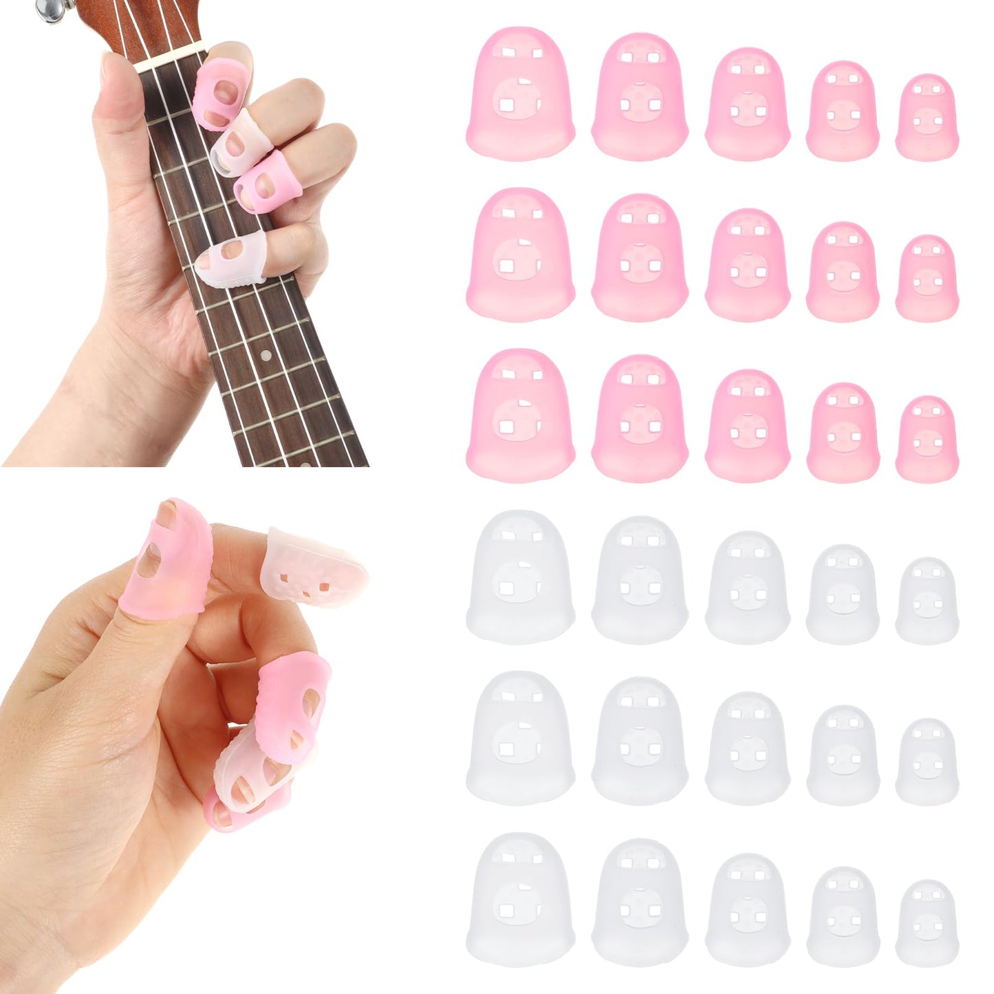 Yuanchu Silicone Finger Protectors, 30 Pieces 5 Sizes Finger Tip Protector for Adults and Kids, Hand Cut Finger Tools, Non-Slip Finger Tools, Guitar Accessories, Ukulele