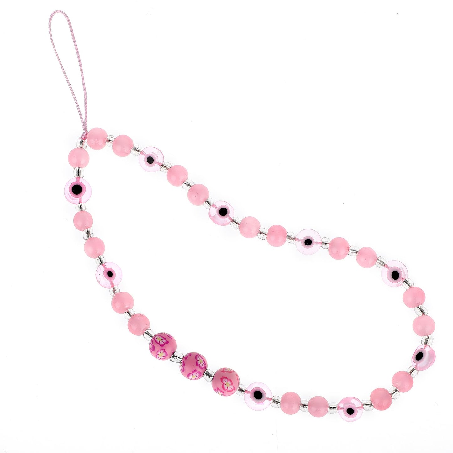 TIESOME Beaded Phone Lanyard, Evil Eye Phone Charm Wrist Strap Gemstone Mobile Phone Chain Strap Keychain for Men Women Cell Phone String Strap (Pink)