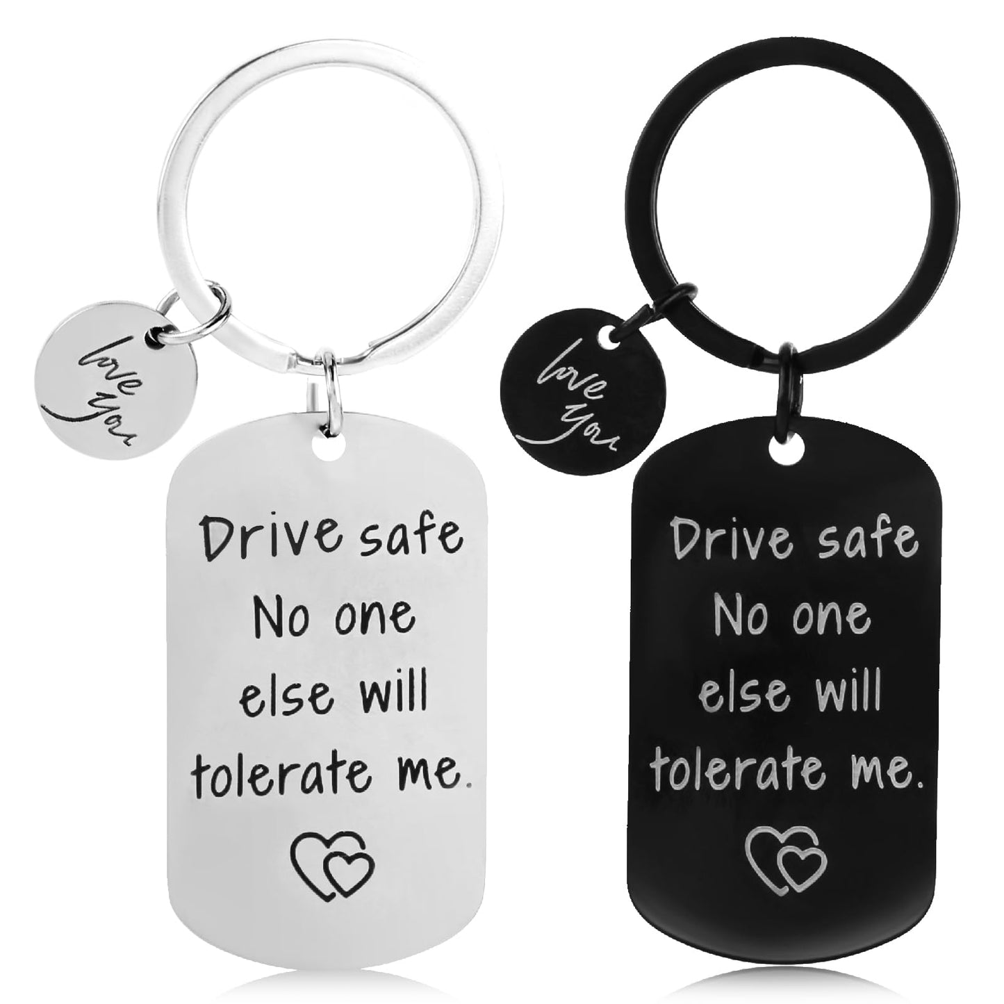 Amabro 2PCS Drive Safe Keychain Gifts, New Driver Gifts for Boyfriend Girlfriend Drive Safe No One Else Will Tolerate Me Keychain for Husband Dad Birthday Valentine's Day Christmas Gifts
