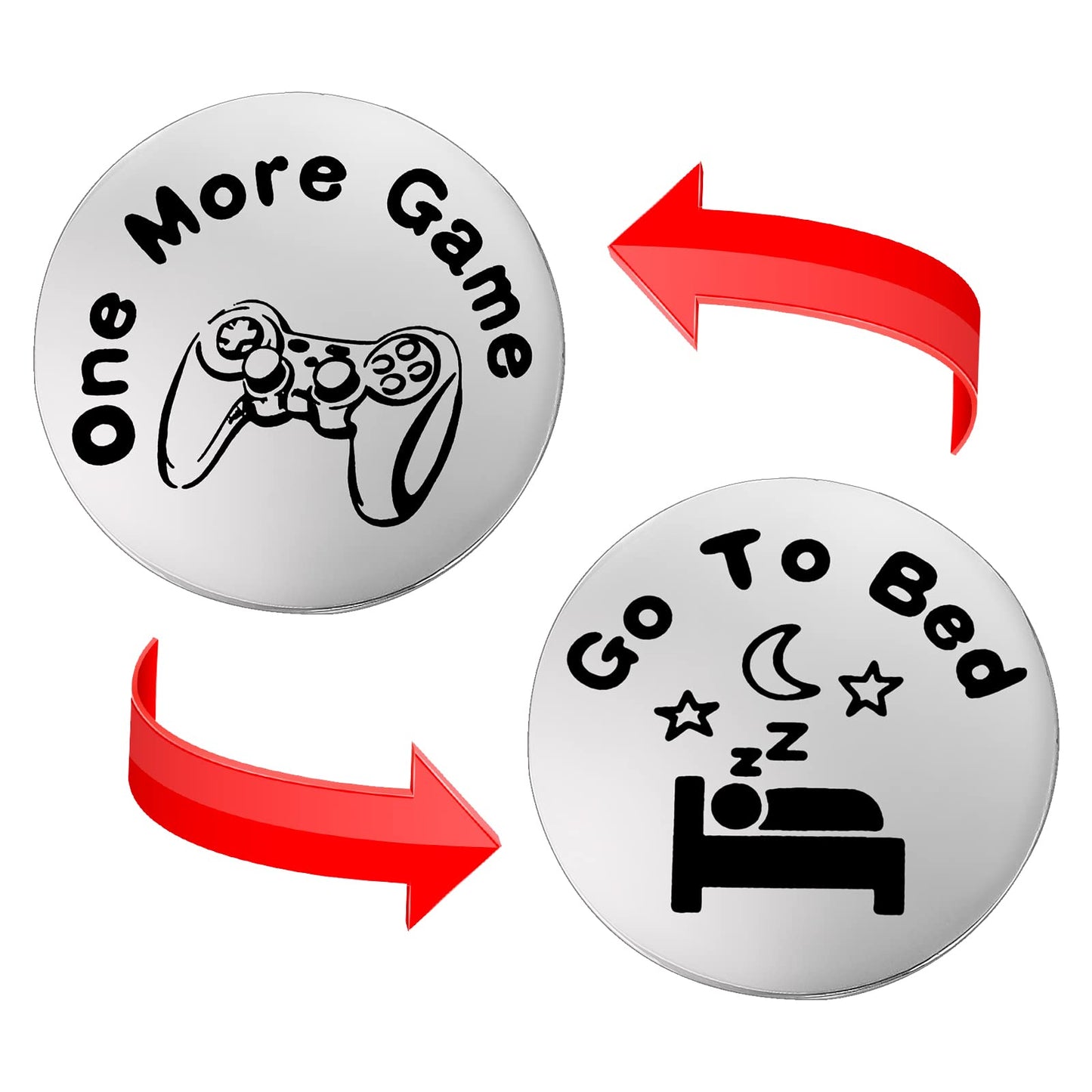 cobee Funny Destiny Flip Coins, Double Sided Gaming Novelty Coin - One More Game/Go To Bed Gift Decision Maker Coin Gifts for Boyfriend Girlfriend Husband Son Lover Birthday(Silver)