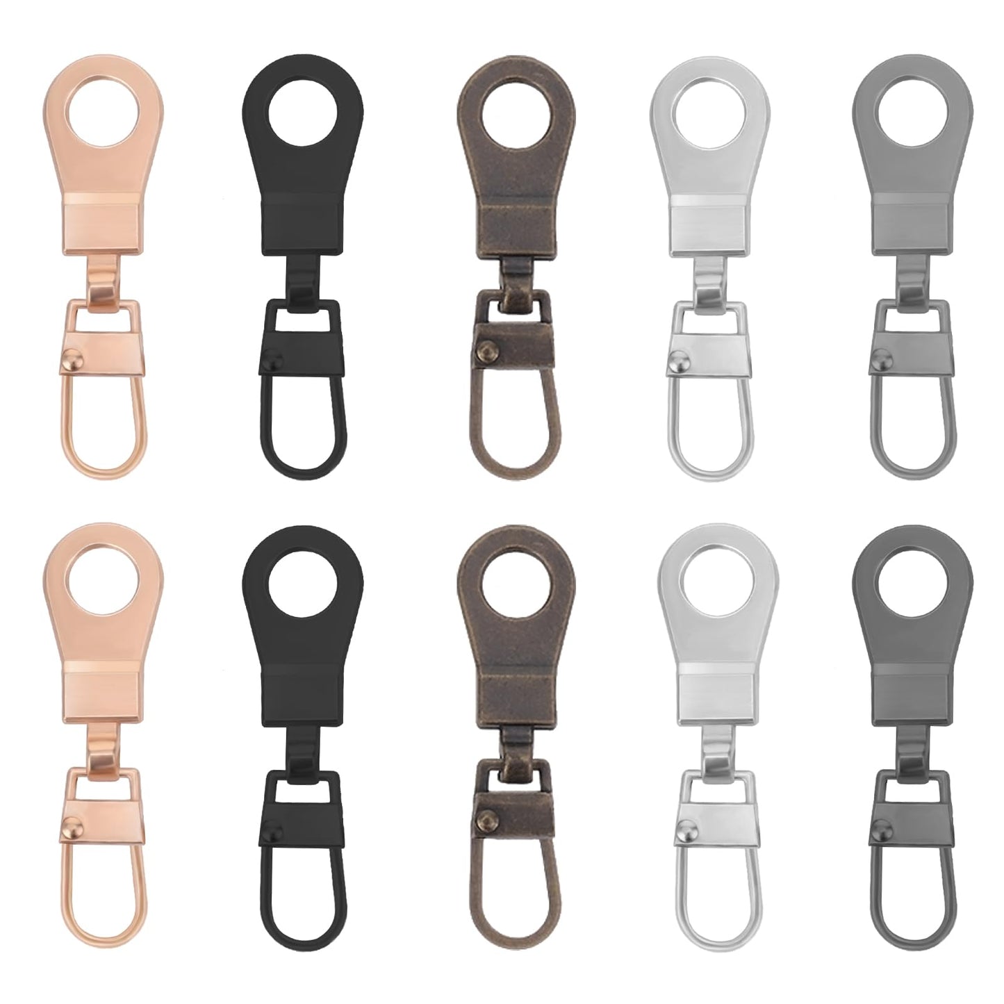 Amaxiu 10pcs Zipper Pull Replacement Slider, Detachable Zipper Pull Mend Tab for Small Holes Universal Zipper Repair Kit(5 Colors)