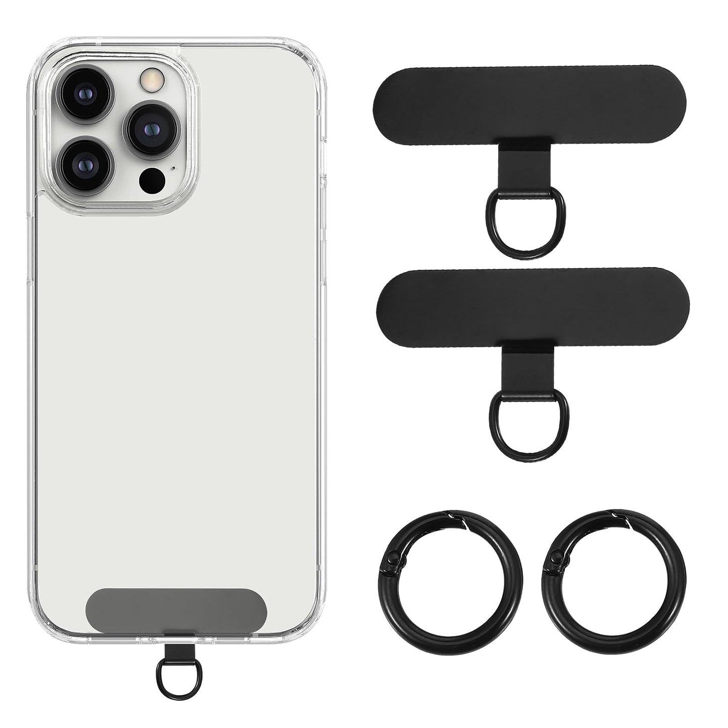 Yuanchu 2 Pcs Mobile Phone Lanyard with 2 Metal Spring Rings Metal Pads Universal Mobile Phone Tether Tabs with Metal Ring No Glue for Most, Black, One size