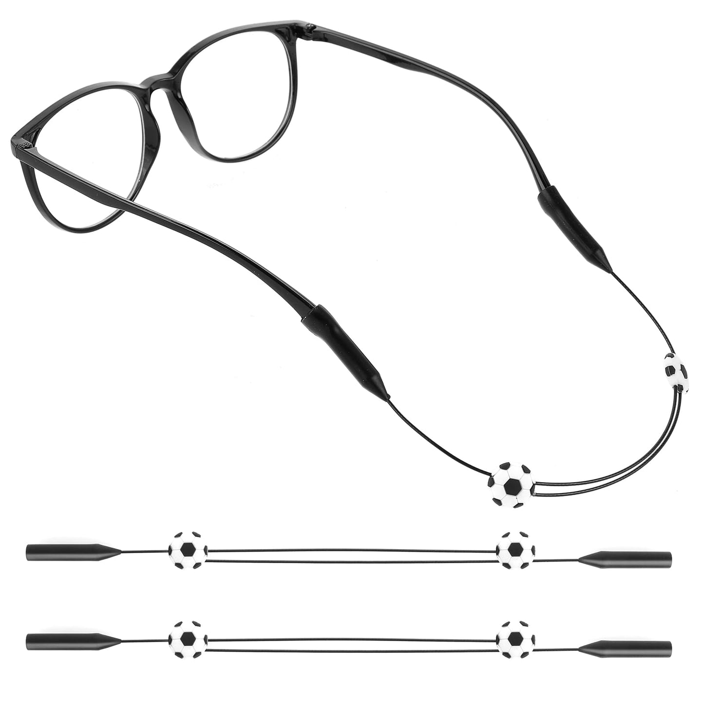 Amabro 2PCS Adjustable Glasses Strap, No Tail Eyeglass Holder Sports Eyewear Retainer Sunglasses String Holder Kid Glasses Strap for Men Women 35cm/14in(Football)