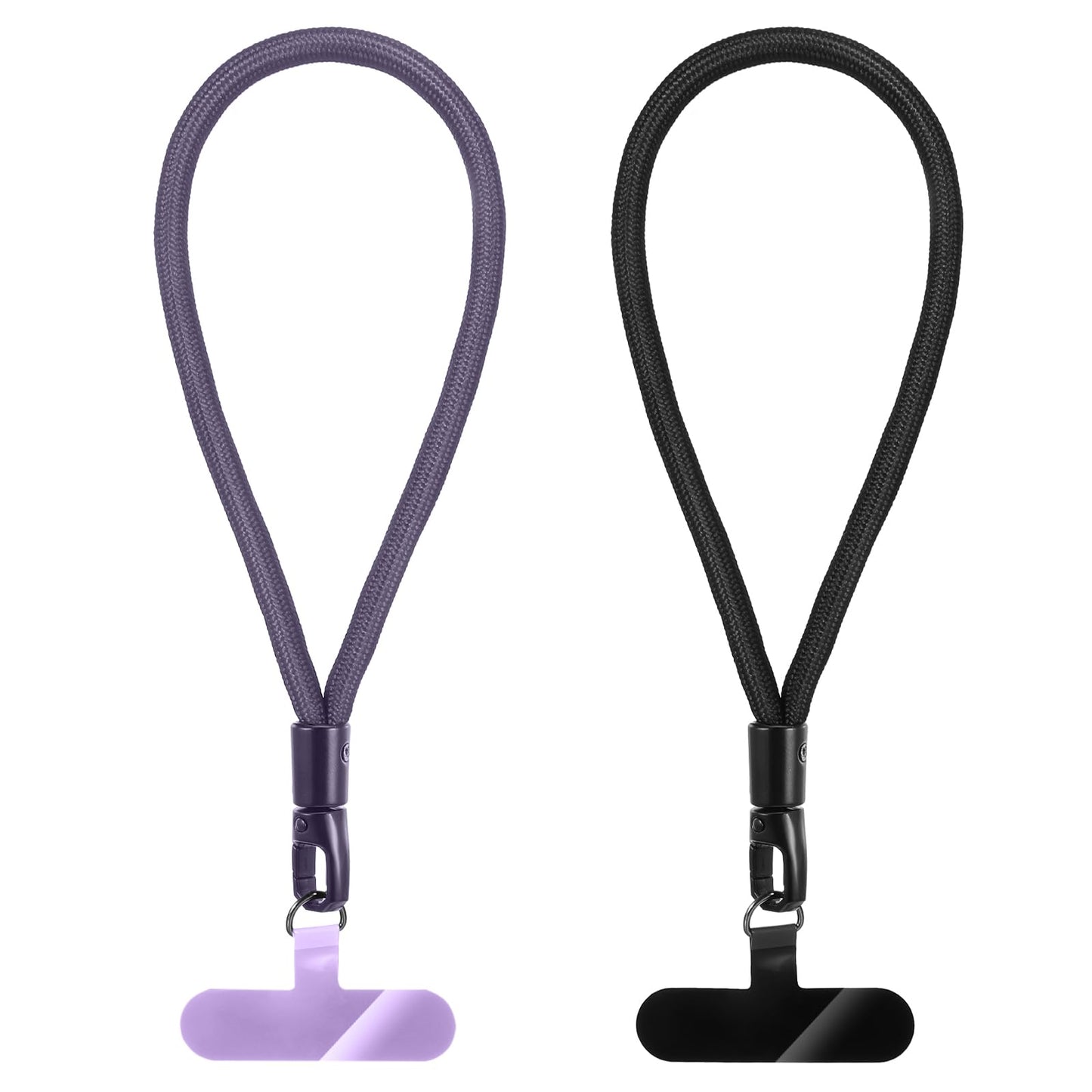 Yuanchu 2 x Wrist Lanyards, 6mm Thickness, Universal 360 Degree Swivel Joint, Ultra Thin Patch, Short Wrist Lanyards for Phone, Black and Purple, One Size, Black and Purple., One size
