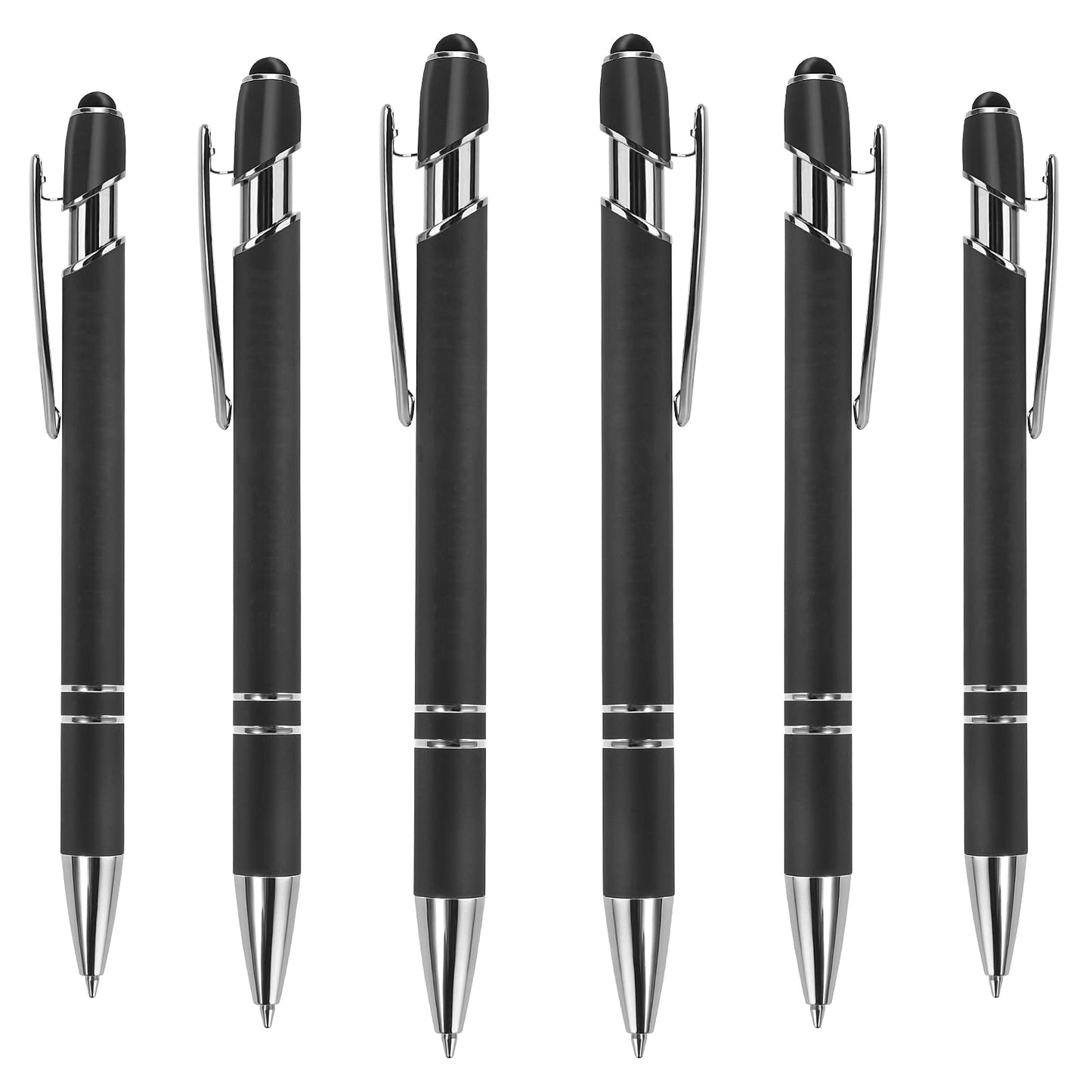 cobee Ballpoint Pens with Stylus Tips, 6 Pack 1.0mm Black Ink Pens, Metal Stylus Pen for Touch Screens (Black)