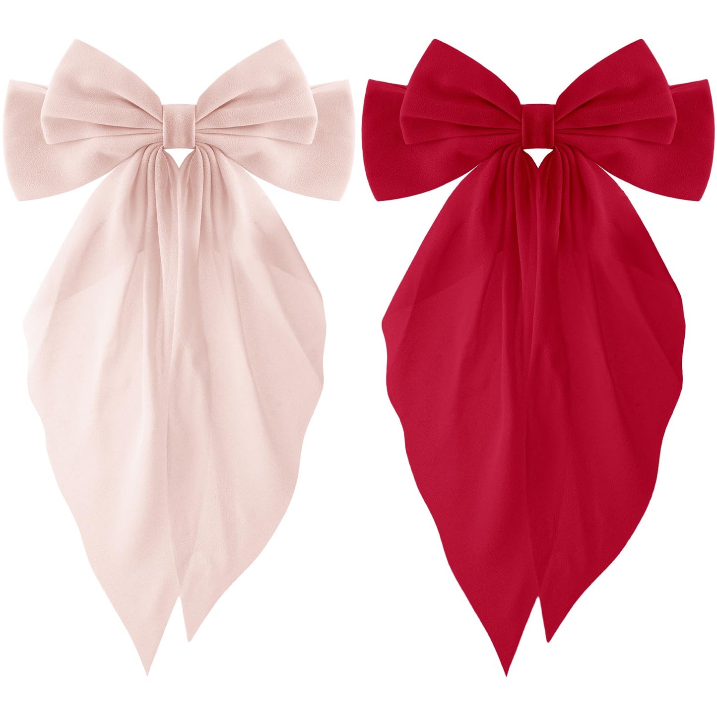 TIESOME Chiffon Hair Bow For Women, 2PCS Big Hair Bow Clips Ribbon Hair Bows Large Hair Bowknot Clips French Hair Clips Barrettes French Style Ribbon Bows For Thick Long Hair Wedding(Pink+Red)