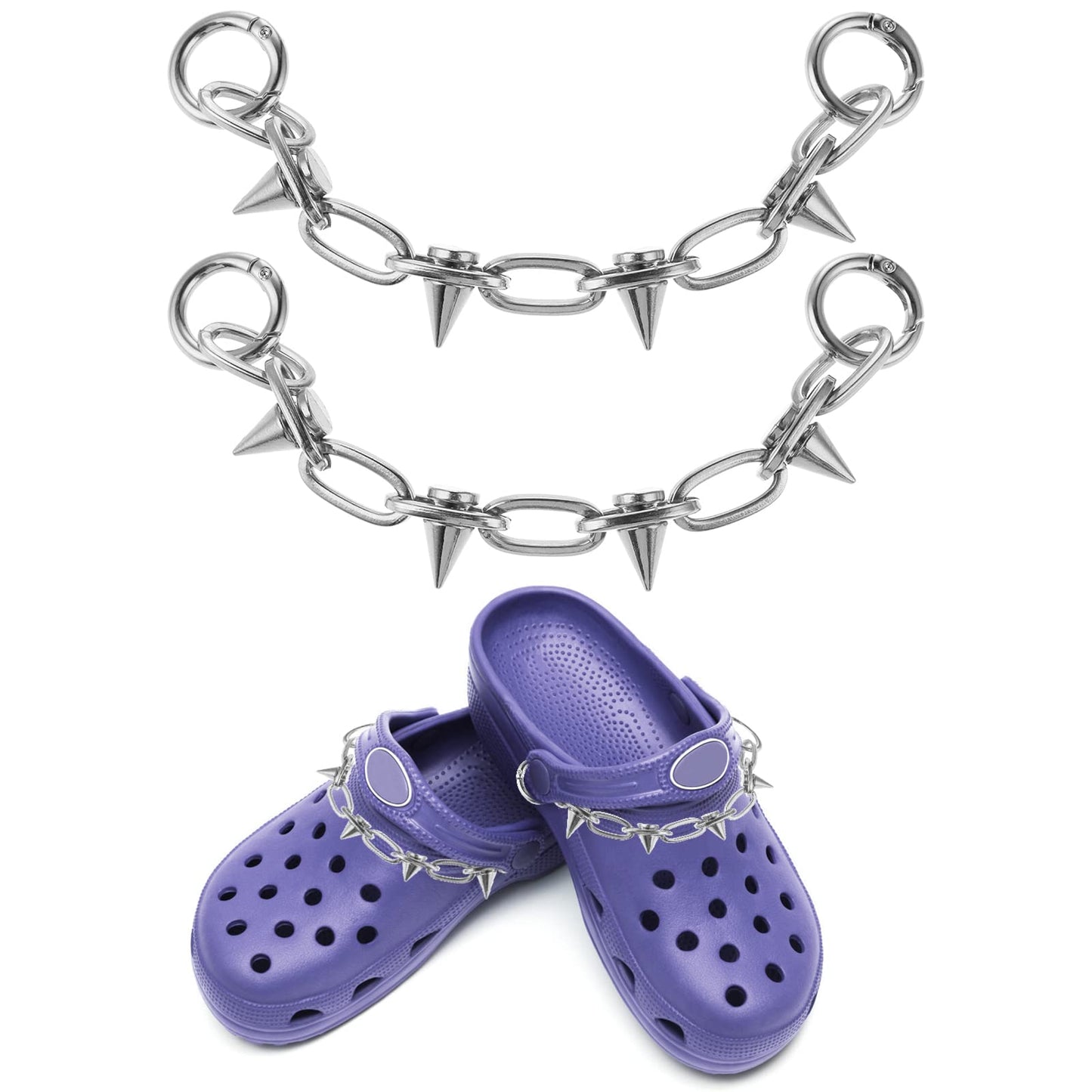 cobee Cool Punk Metal Shoe Chains, 2 Pieces Spike Rivet Shoe Charms DIY Shoe Decoration for Women Girls Man Party Favors