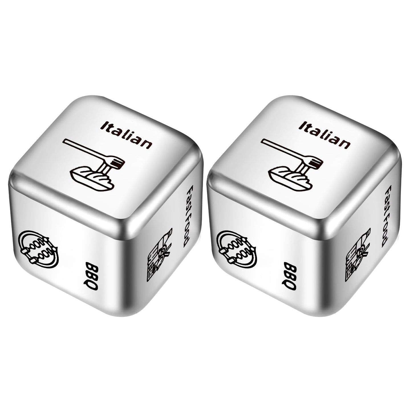 Amaxiu 2 Pcs Food Decision Dice, Valentines Day Gifts Date Night Dice For Couple Husband Wife Dinner Choice Decision Dice Stainless Steel Funny Fast Food Dice Pick Restaurant Dice