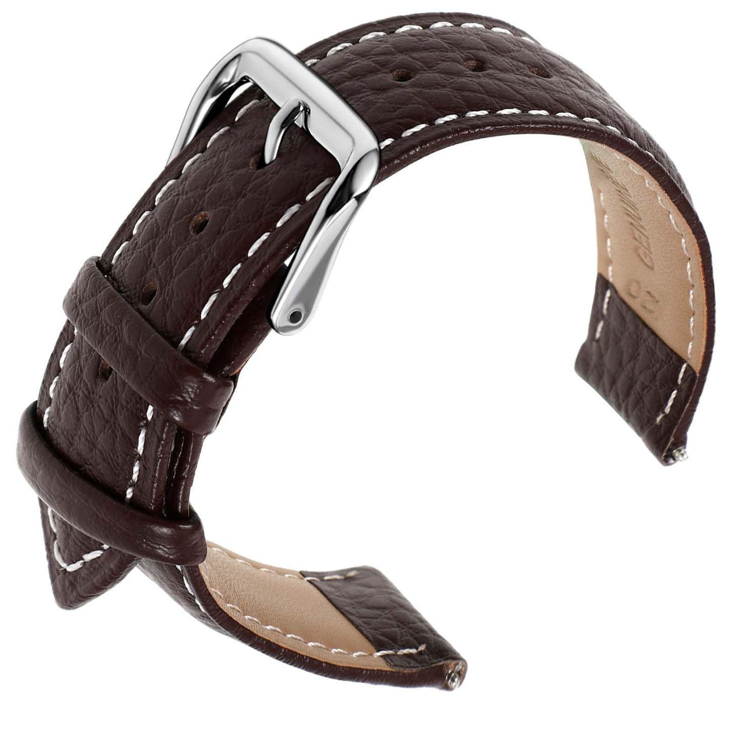 cobee Genuine Leather Watchband, First Layer Calfskin Vintage Watch Strap with Stainless Steel Buckle Universal Replacement Straps for Men Women, Lychee Grain(Coffee, 20mm)