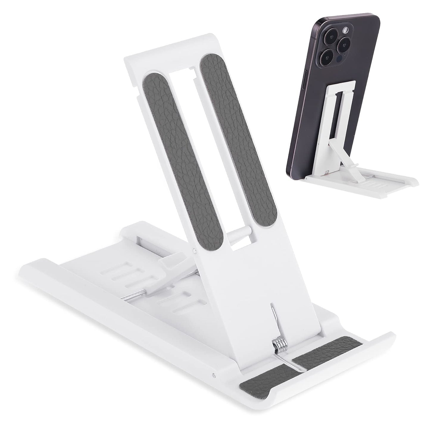 cobee Foldable Mini Cell Phone Stand, 6 Speed Angle Adjustable Cell Phone Holder Portable Tablet Stand Holder Desktop Mobile Stand Cellphone Cradle Dock Compatible with Mobile Phone Tablets(White)