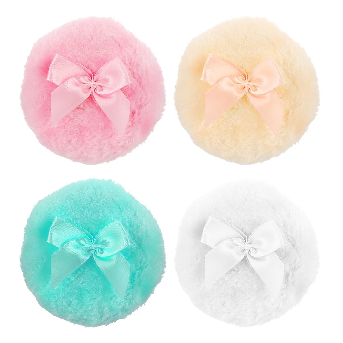 Giantree 4Pcs Large Fluffy Powder Puff, 3.35 Inch Ultra Soft Washable Reusable Velour Face Body Powder Colorful Round Puff Cosmetic Powder Loose Puffs Wet Dry Makeup Tool(Color1)