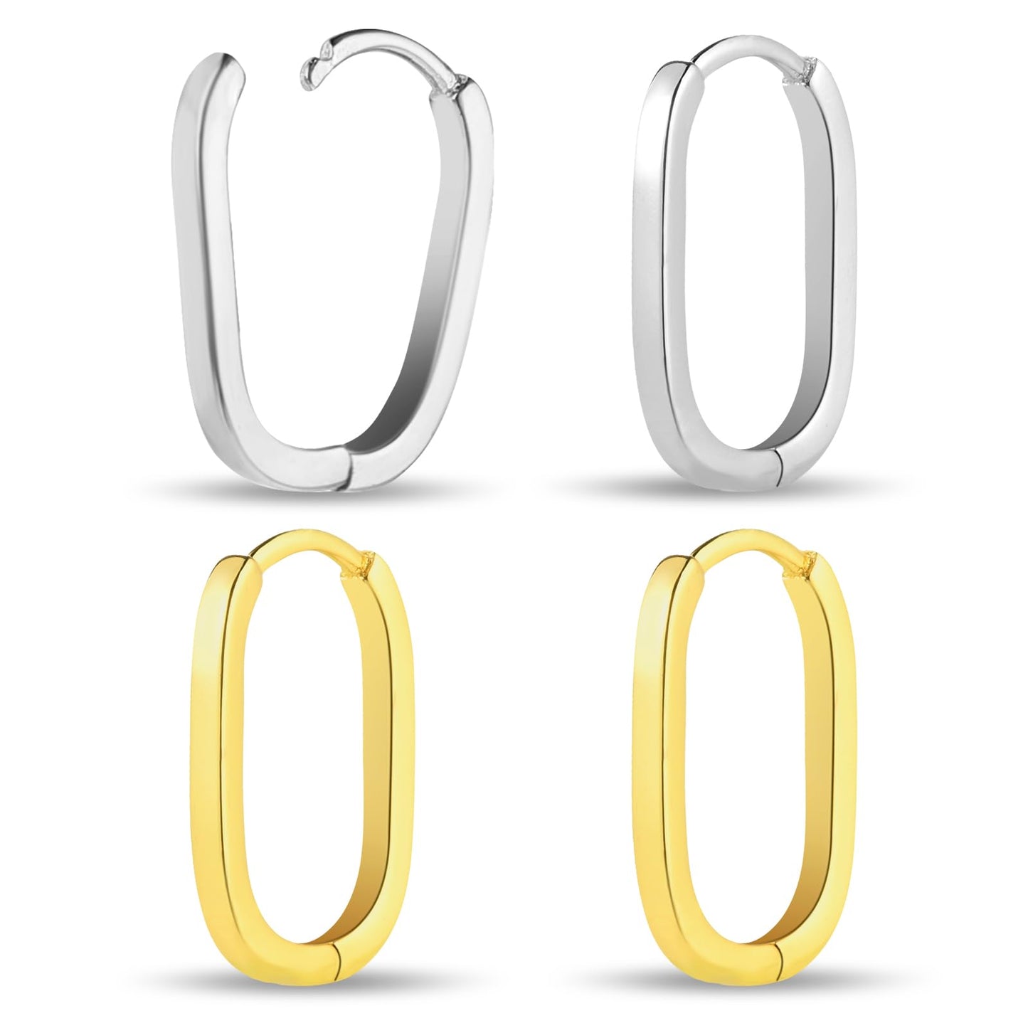 TIESOME 2PCS U-shaped Hoop Earrings, Women's Minimalist Square Hoop Earrings Decorative Jewelry for Girls Women Golden Earring + Silver Earring